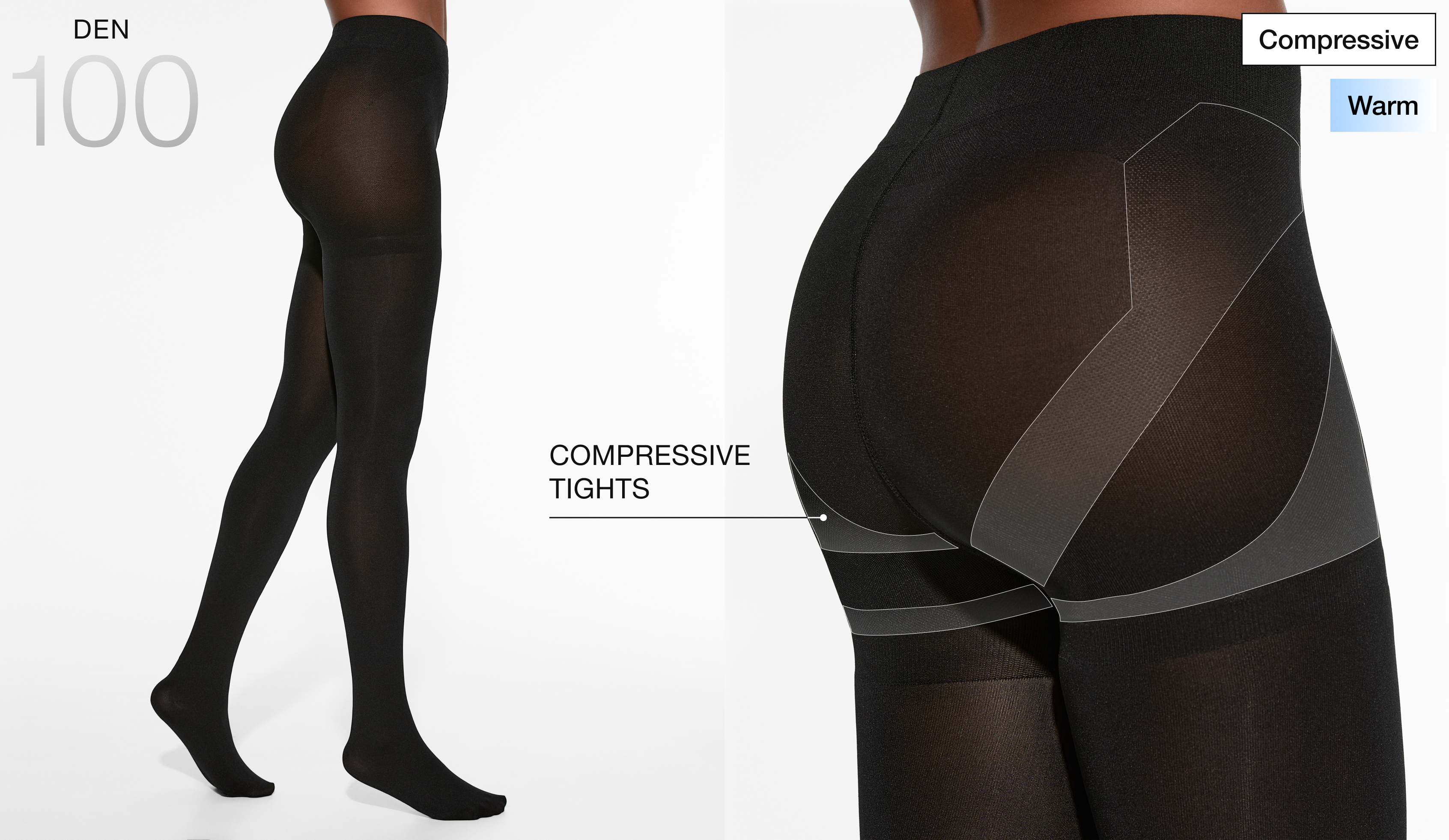 Ultra-opaque 100 denier warm compressive tights