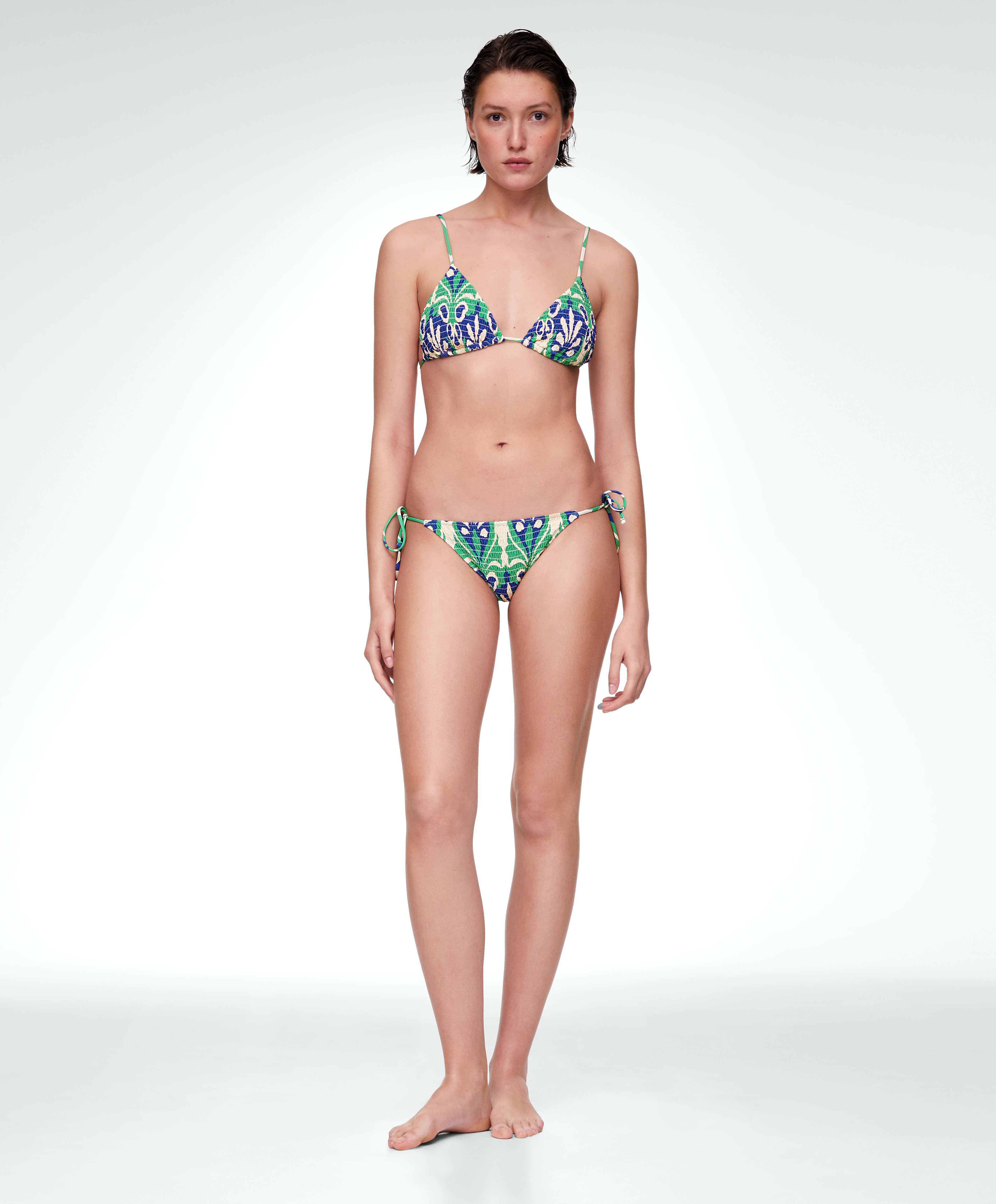 Smock motif print medium-coverage bikini briefs with ties