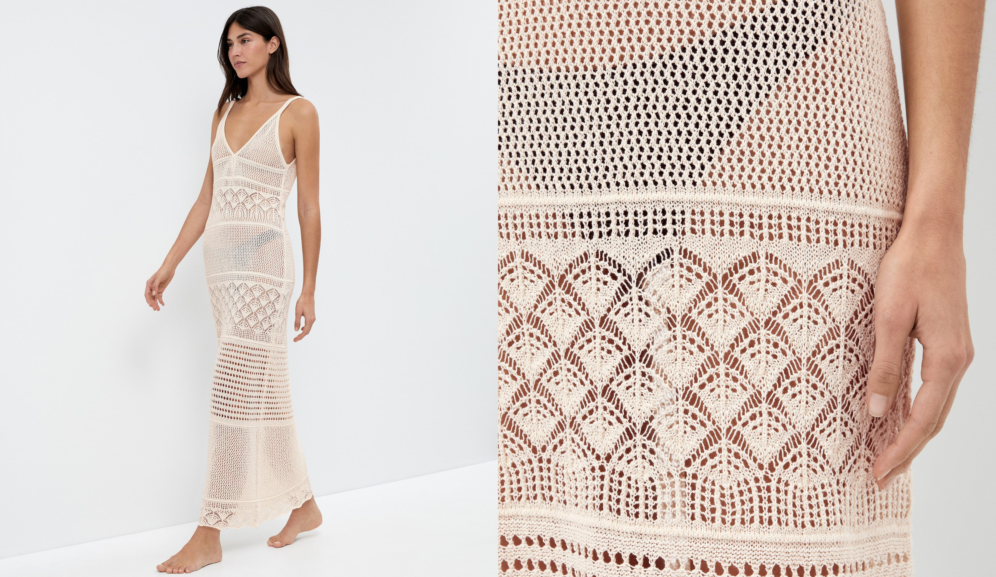 Textured crochet long dress