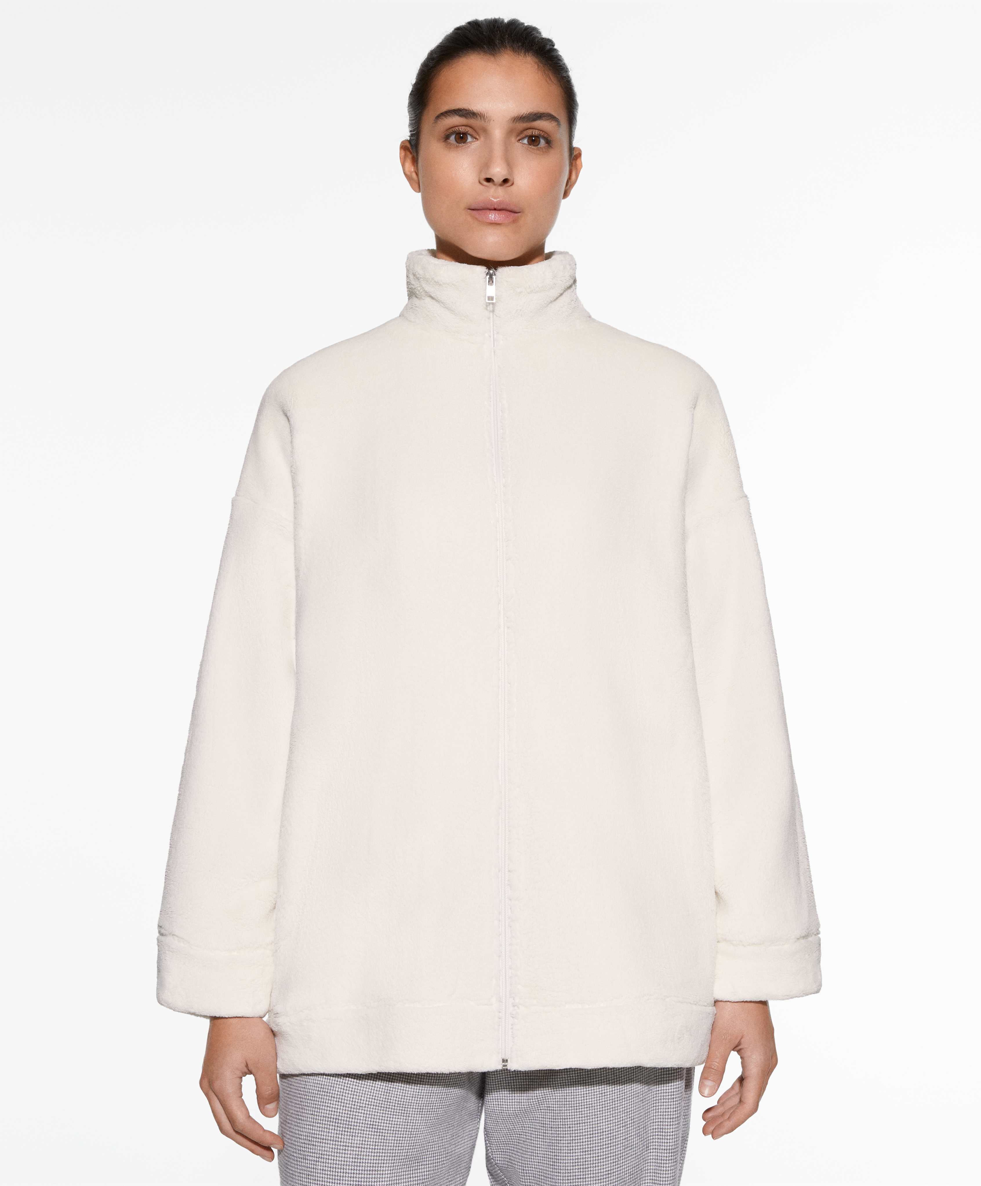 Zip-through fleece high-neck jacket