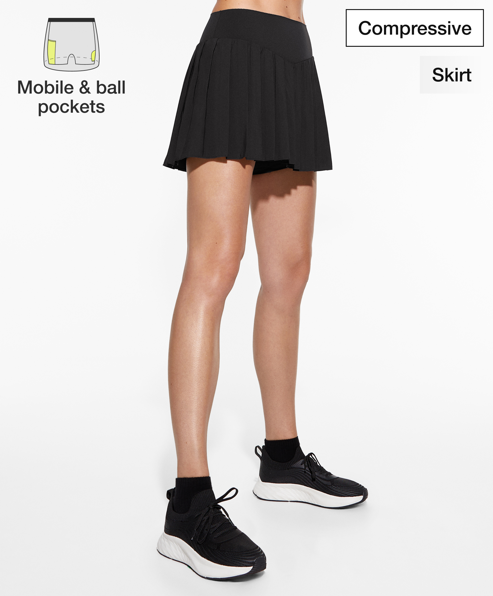 V-cut pleated compressive skirt