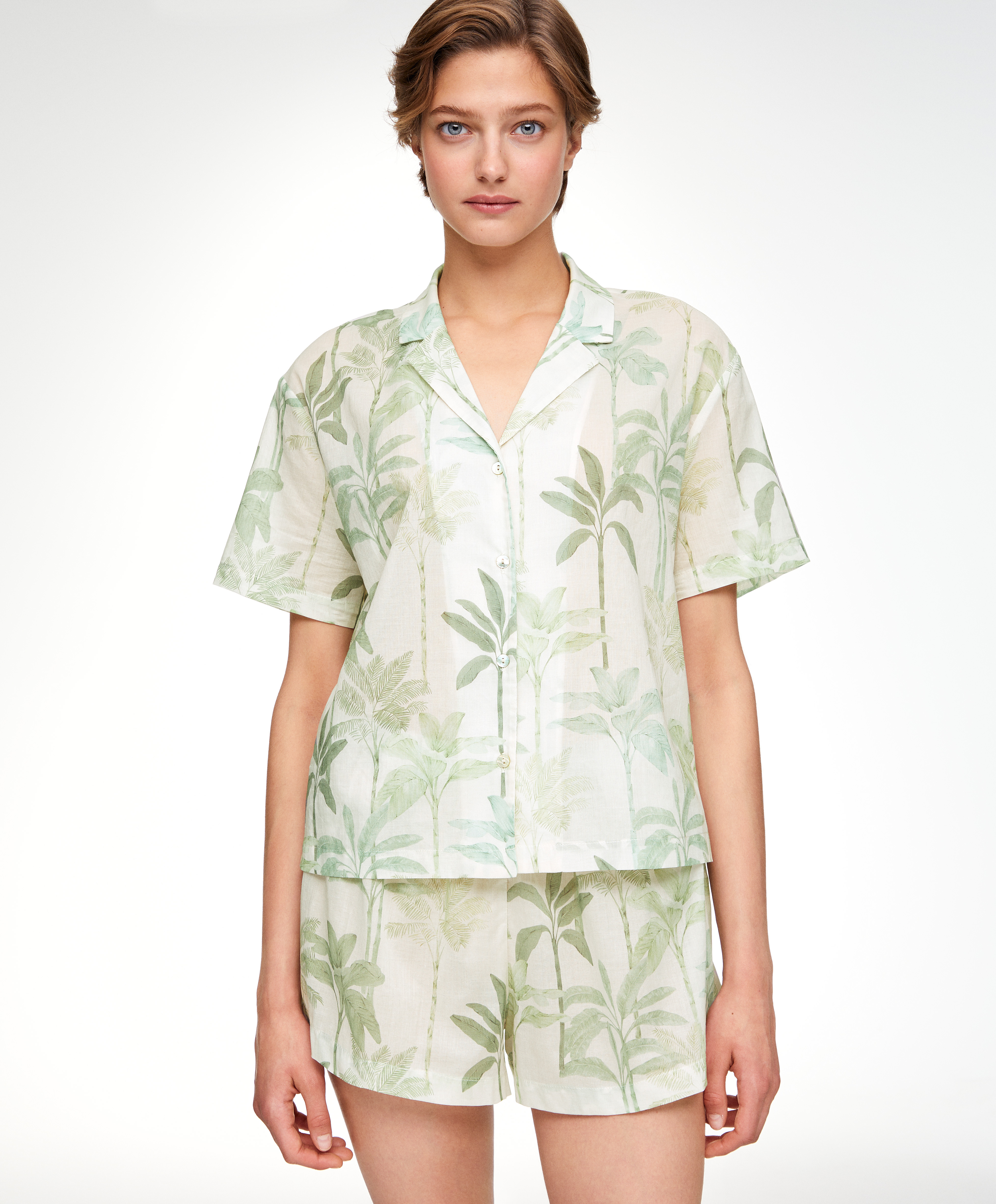 Chemise à manches courtes 100 % coton palmiers