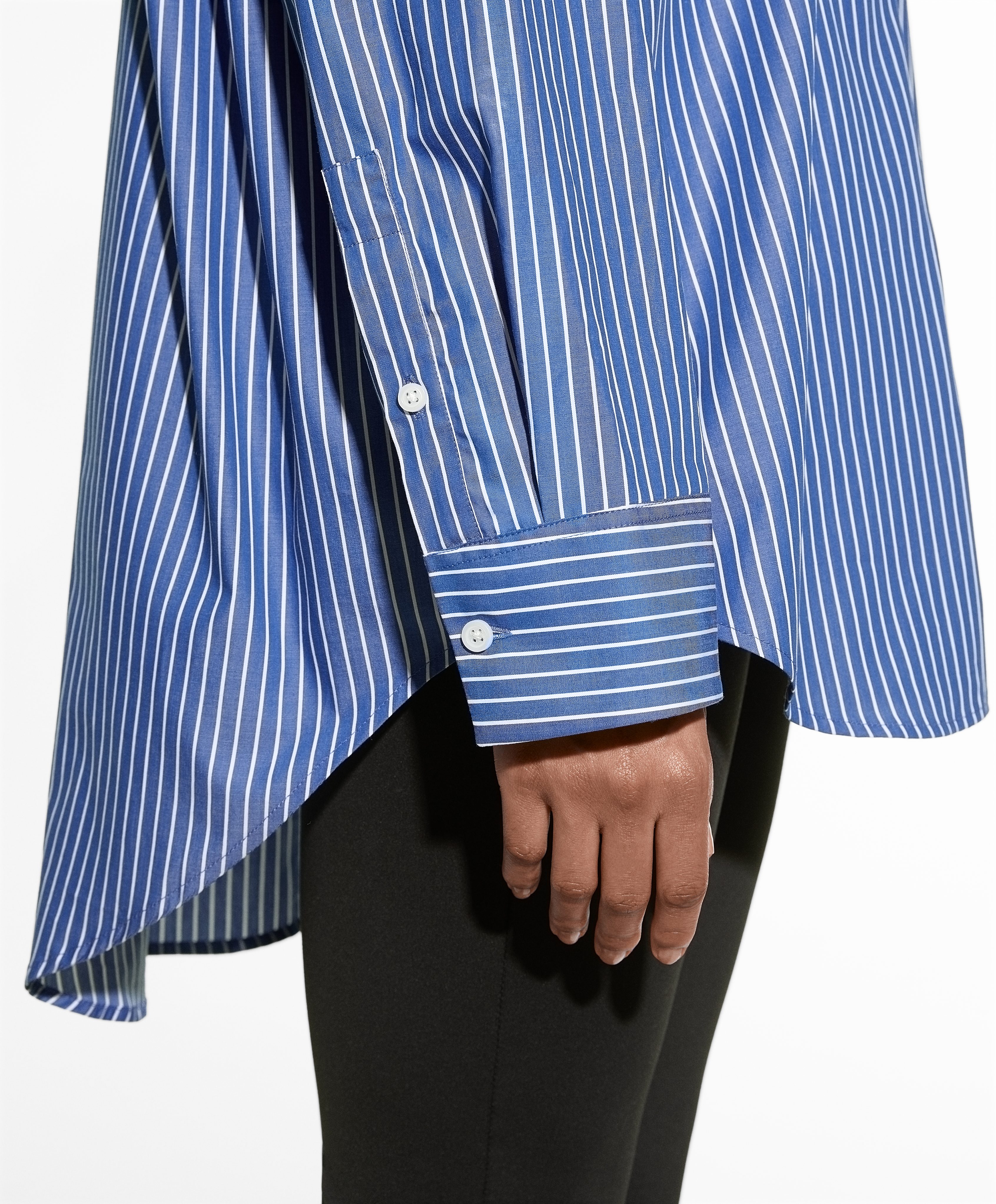 Striped 100% cotton poplin oversize shirt with pocket