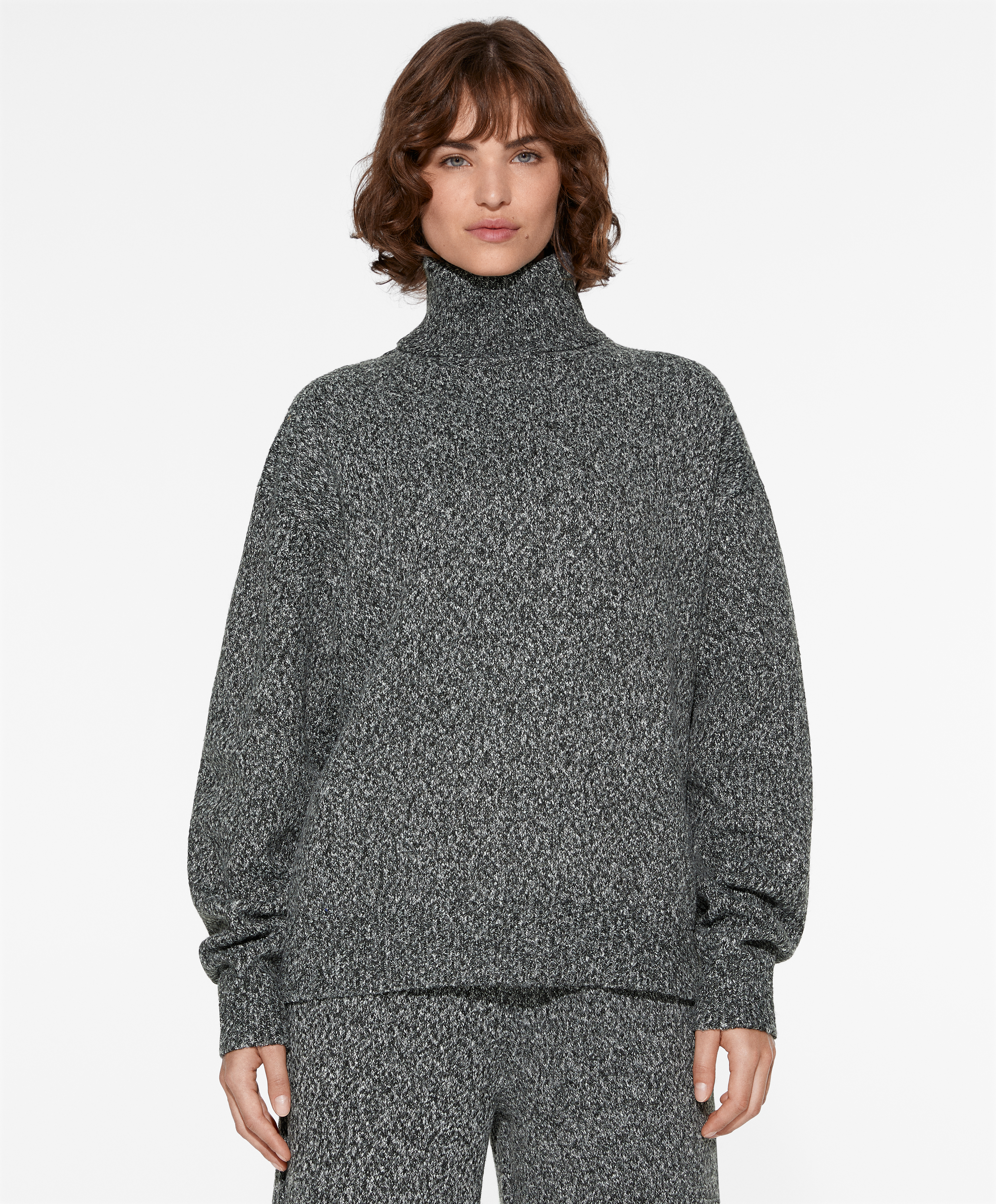 Twisted-knit high-neck jumper