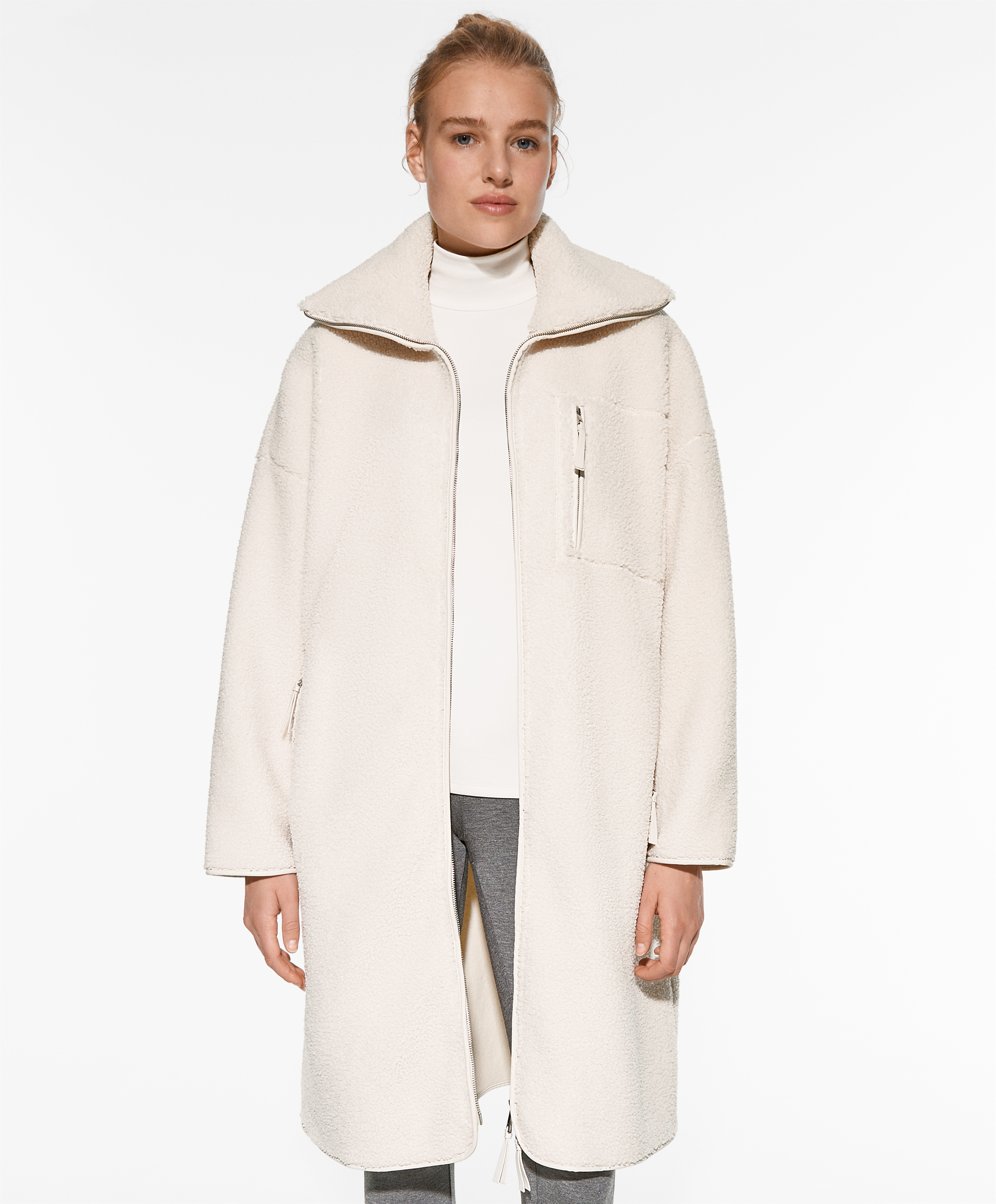 Long faux sheepskin clearance coat