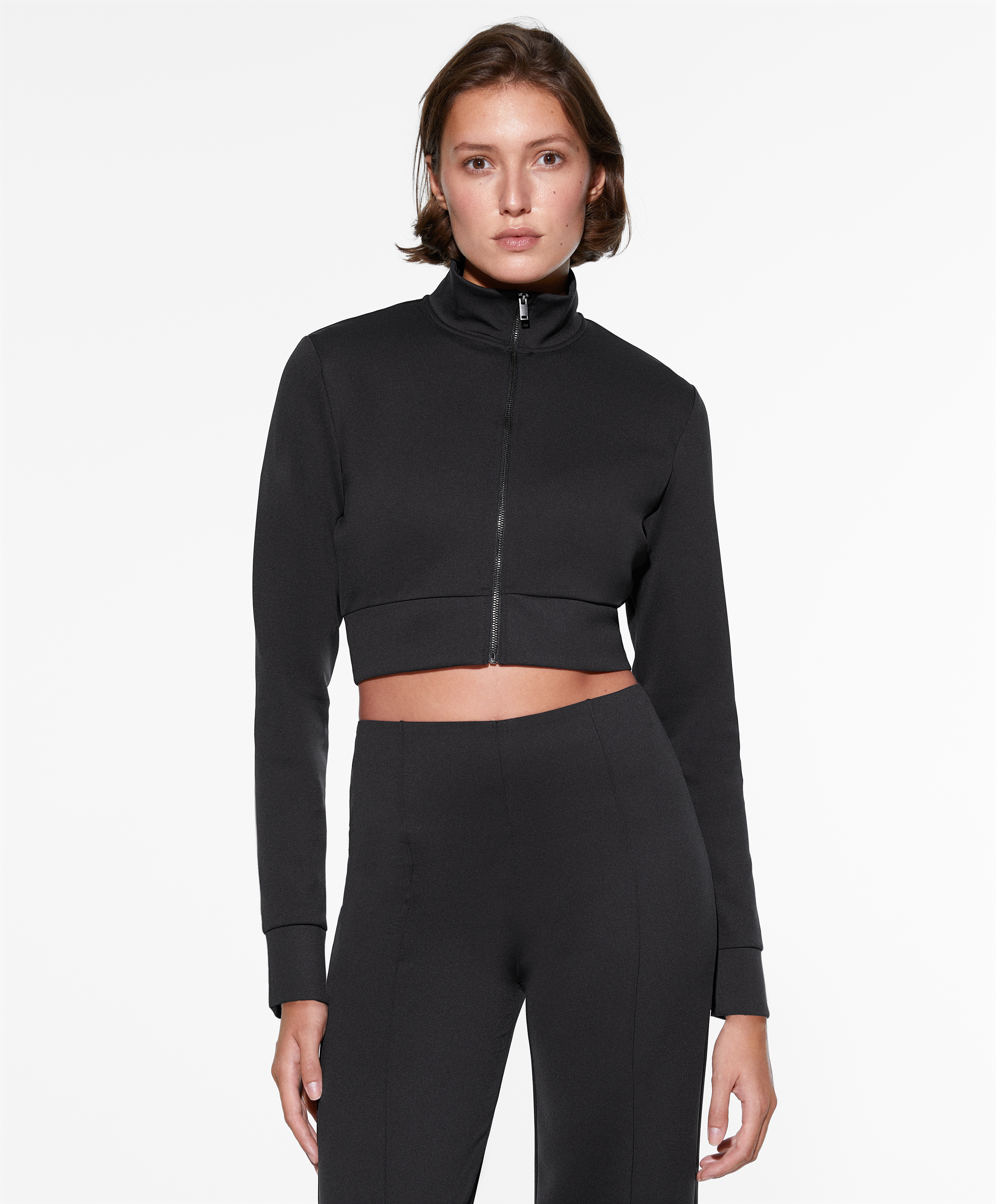 Black zip clearance up crop top