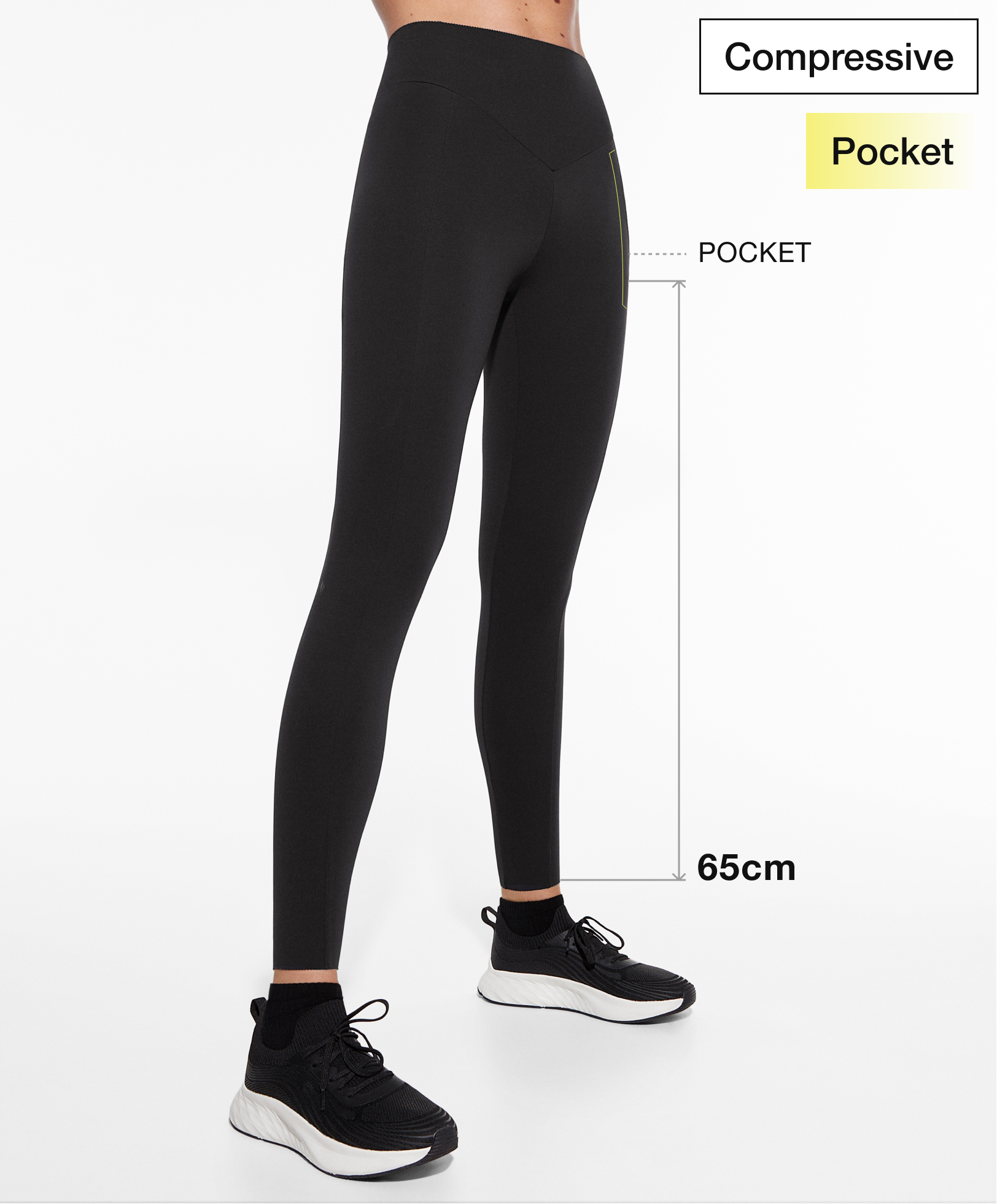 Compressive 65cm ankle-length leggings with pocket