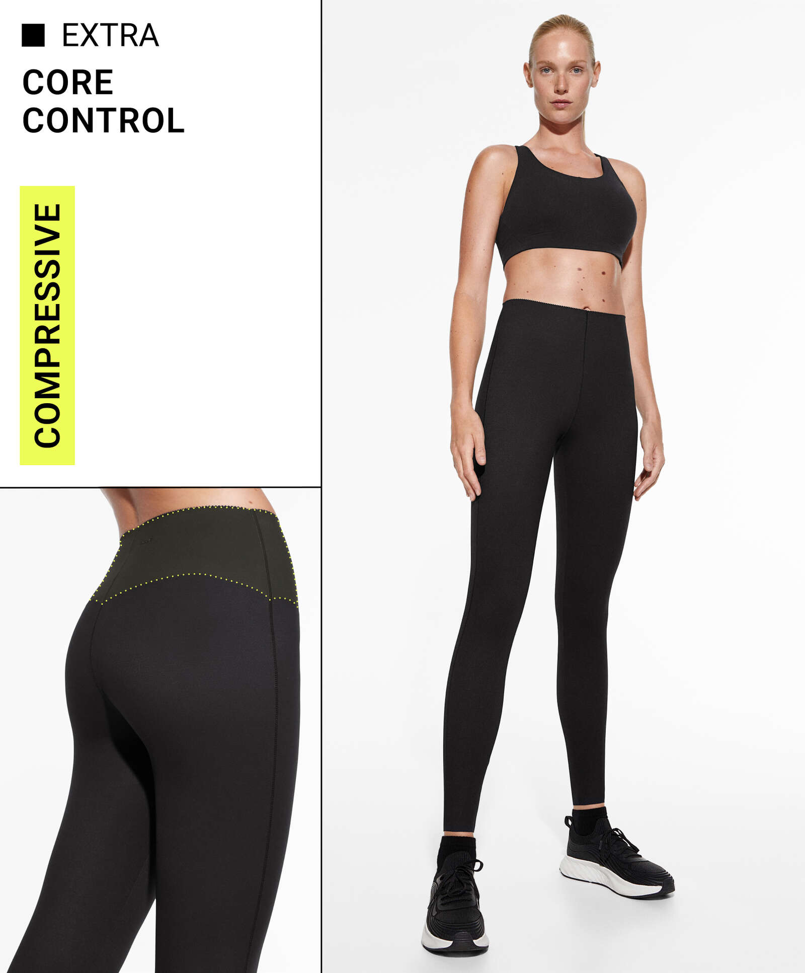 Compressive core control ankle-length leggings