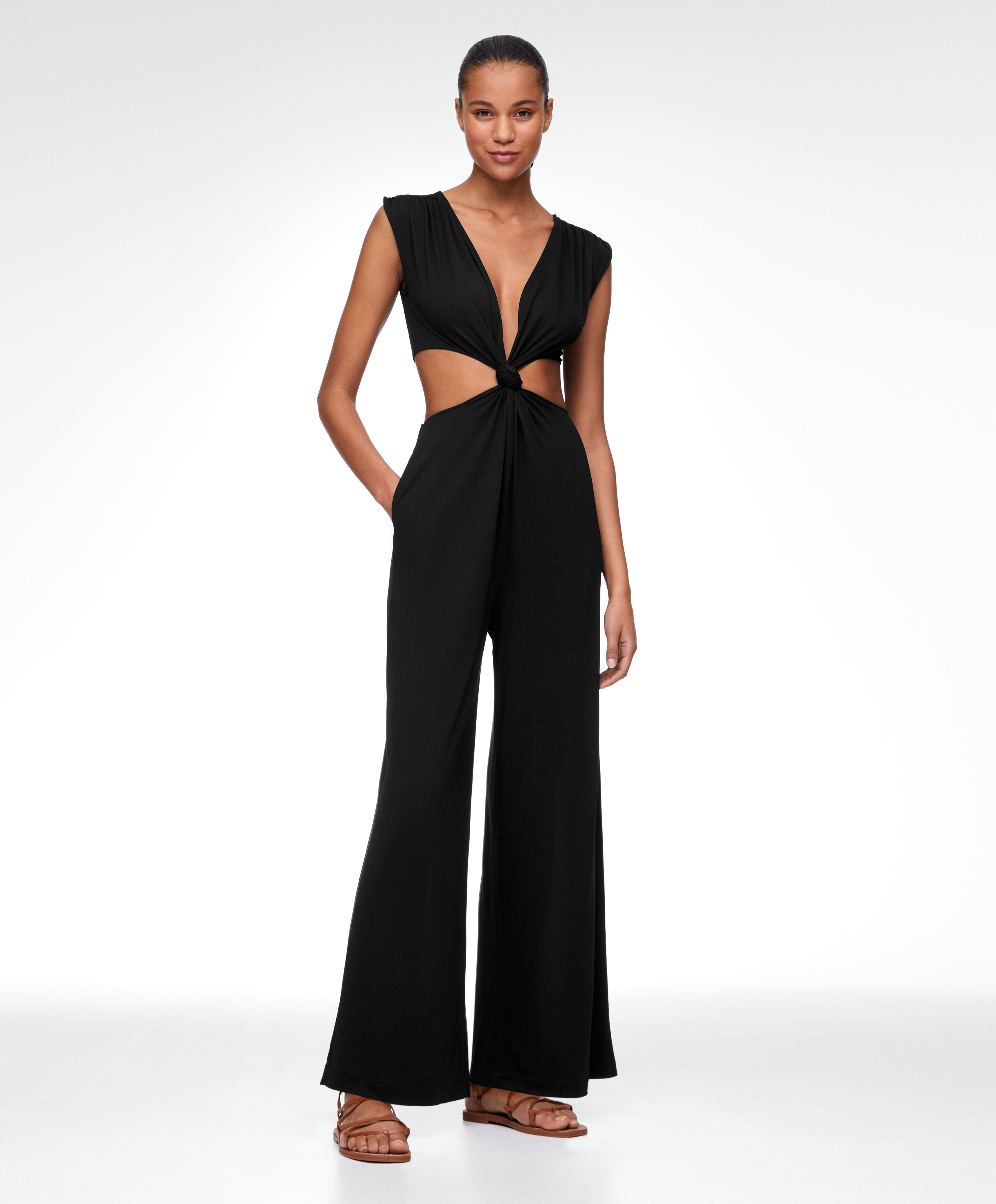 Modal blend cut out long jumpsuit