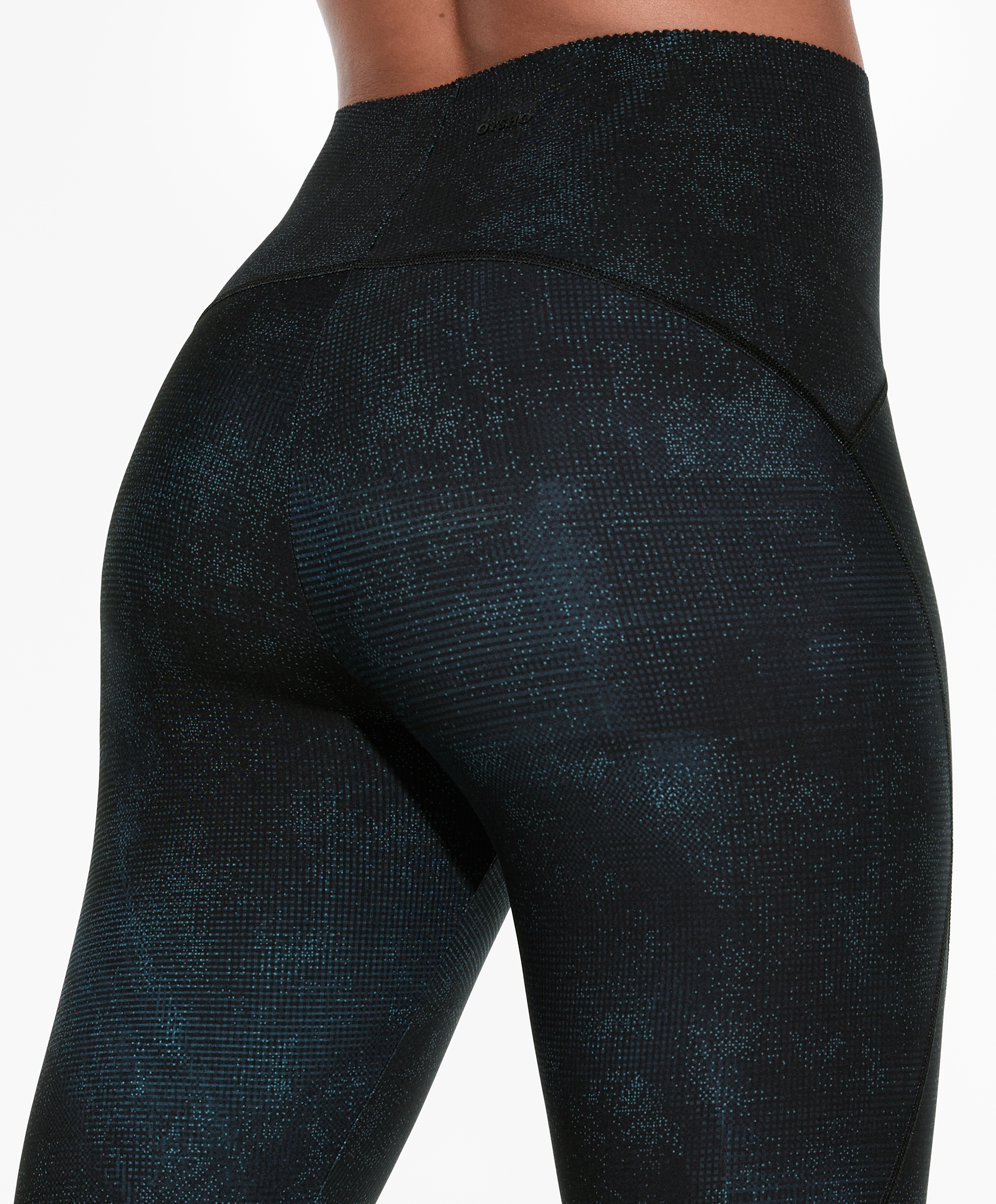 Ankle-length compressive leggings with sheer panels