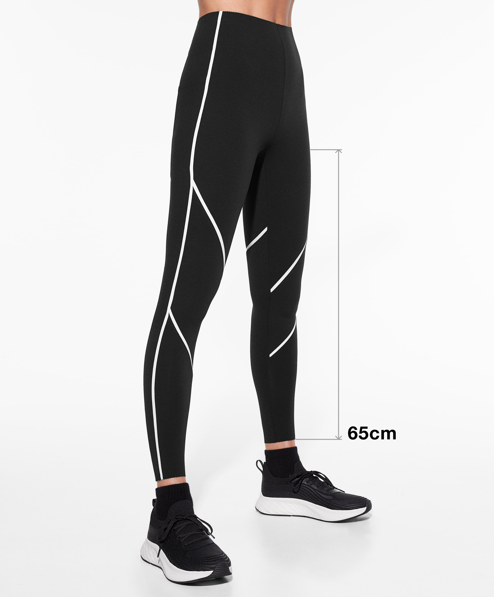 Compressive core control 65cm ankle-length leggings with piping