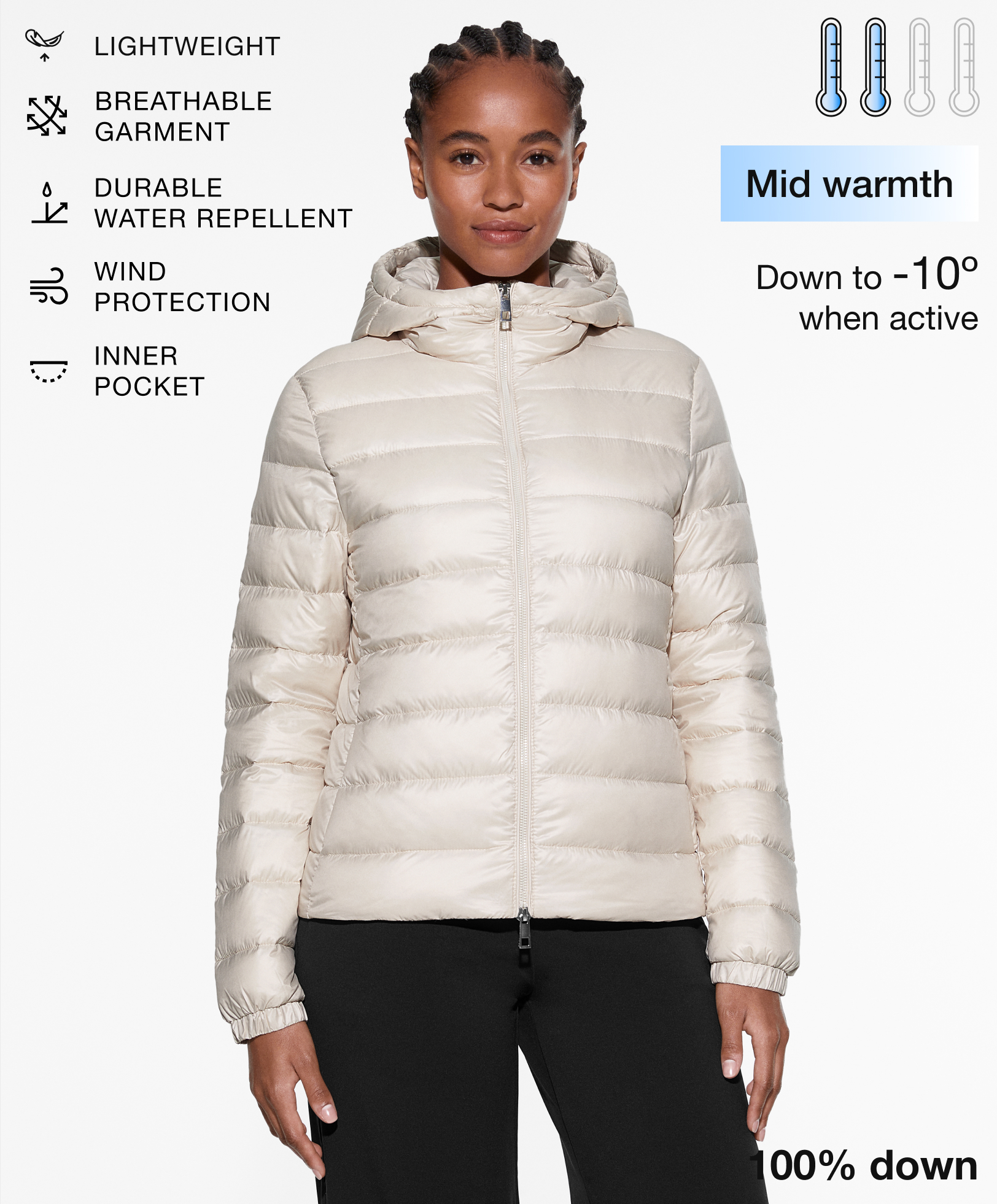 Ultralight waterafstotend jasje met 100% dons