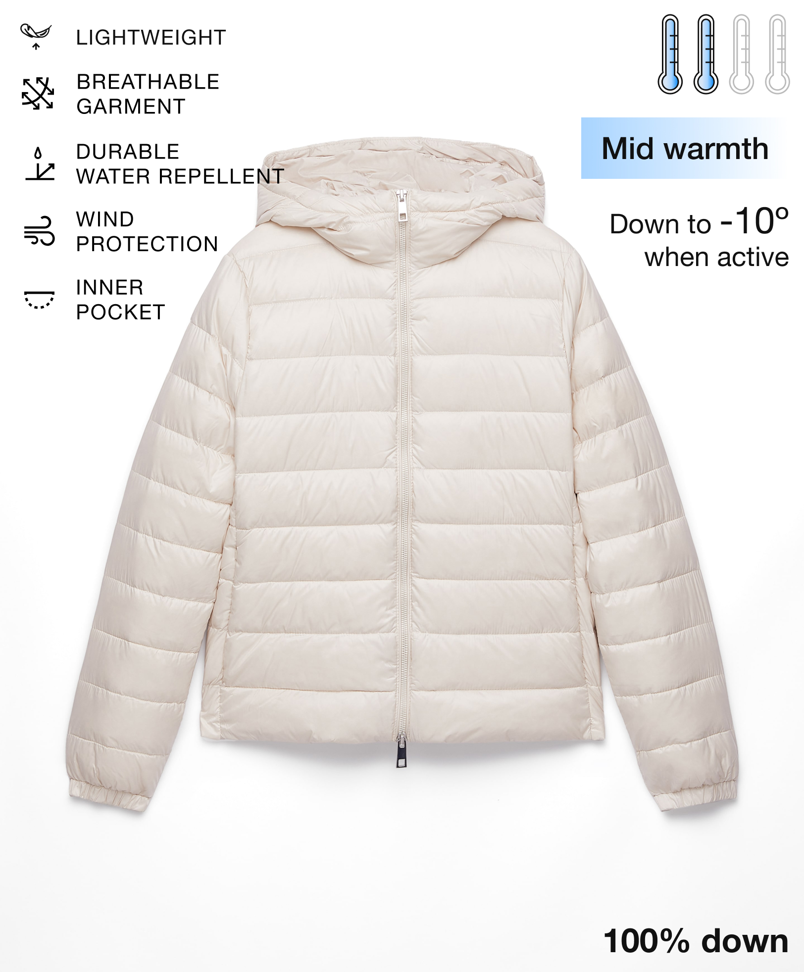 Ultra-lightweight 100% down water-repellent jacket