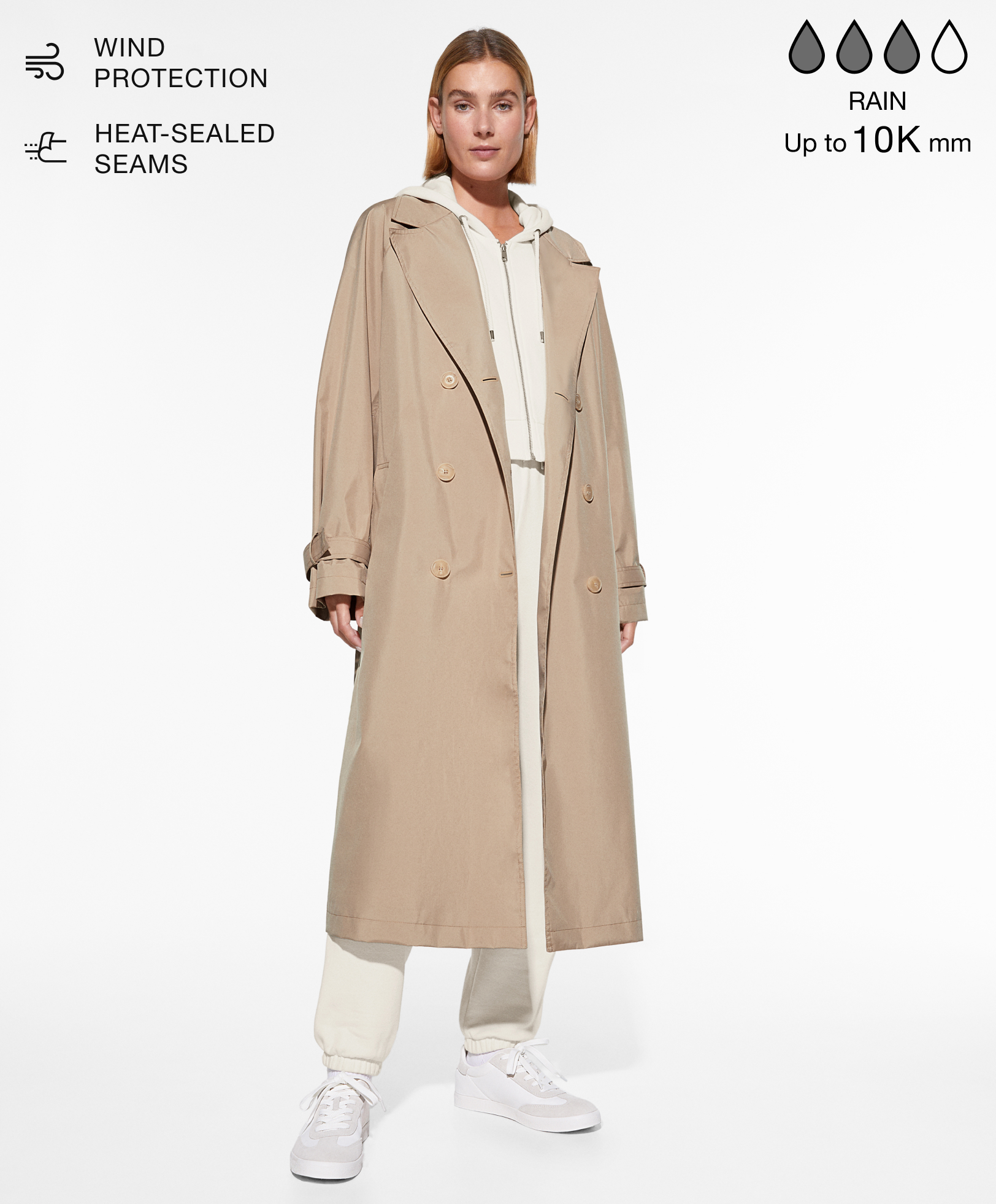 10k water-resistant midi trench coat