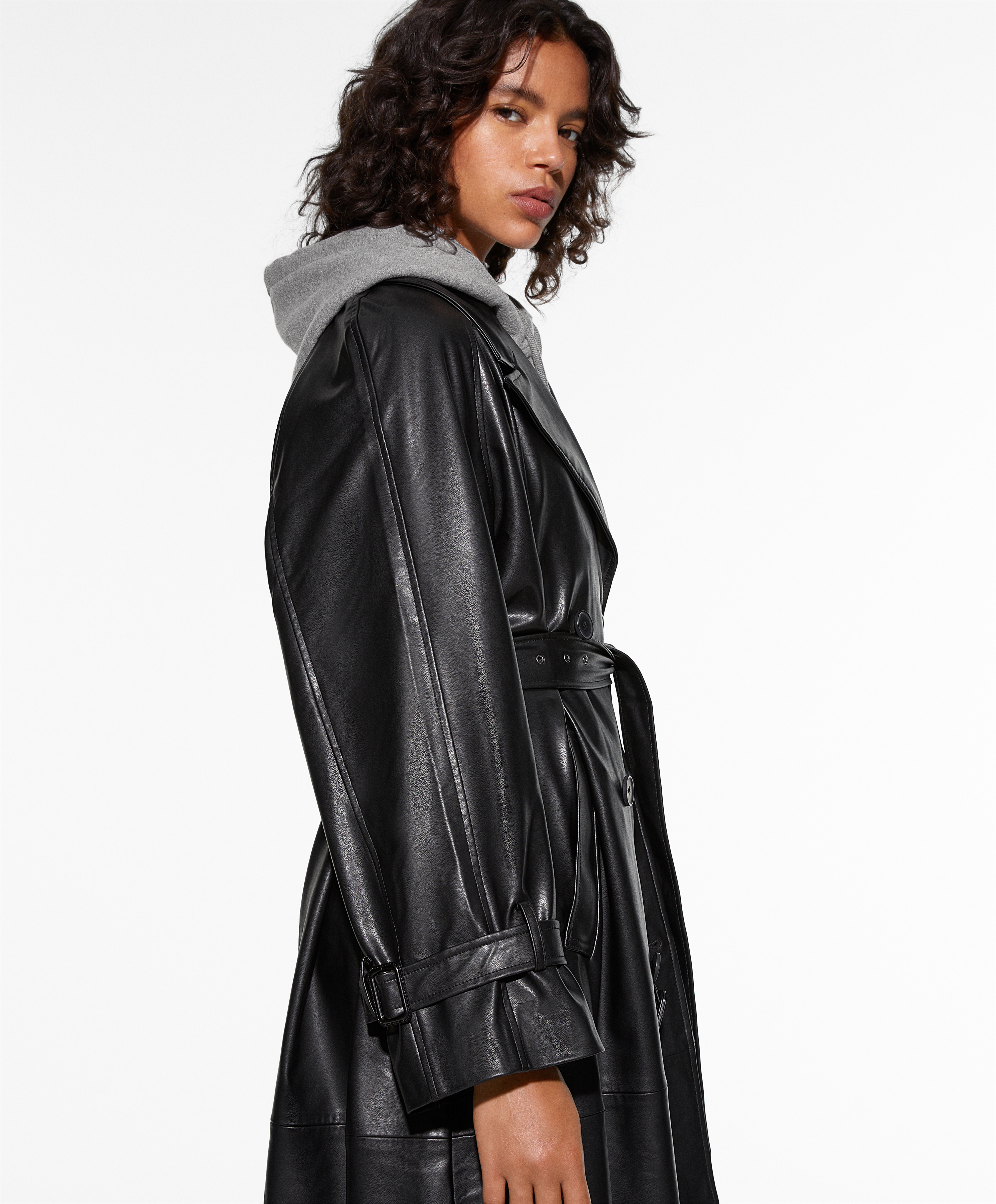 Quilted leather sales trench coat