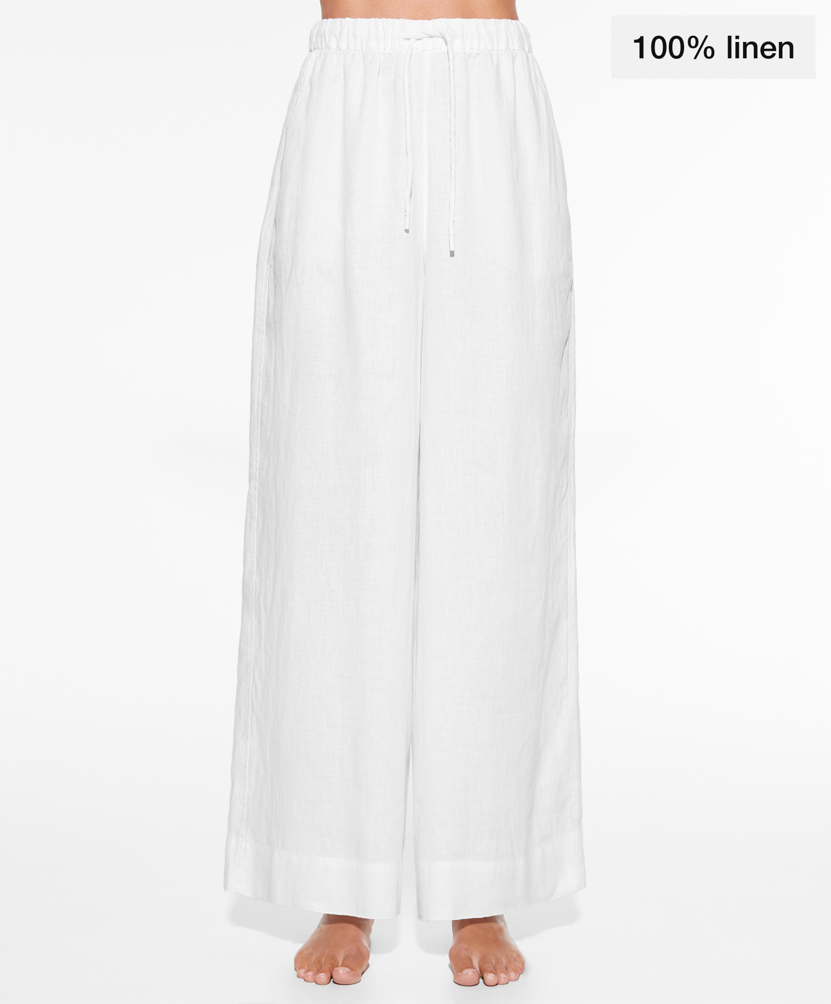 100% linen wide straight-leg trousers