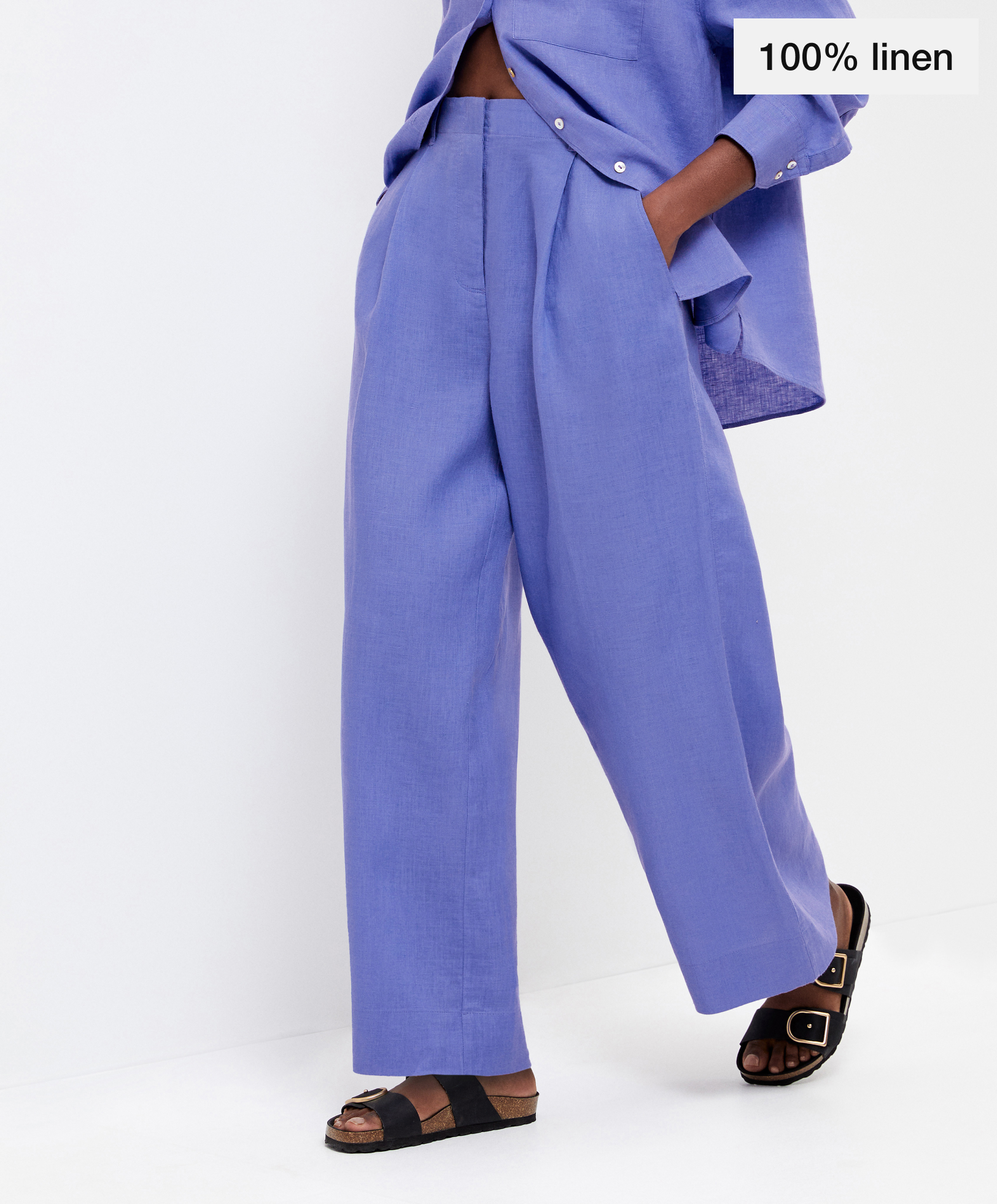 100% linen wide-leg trousers