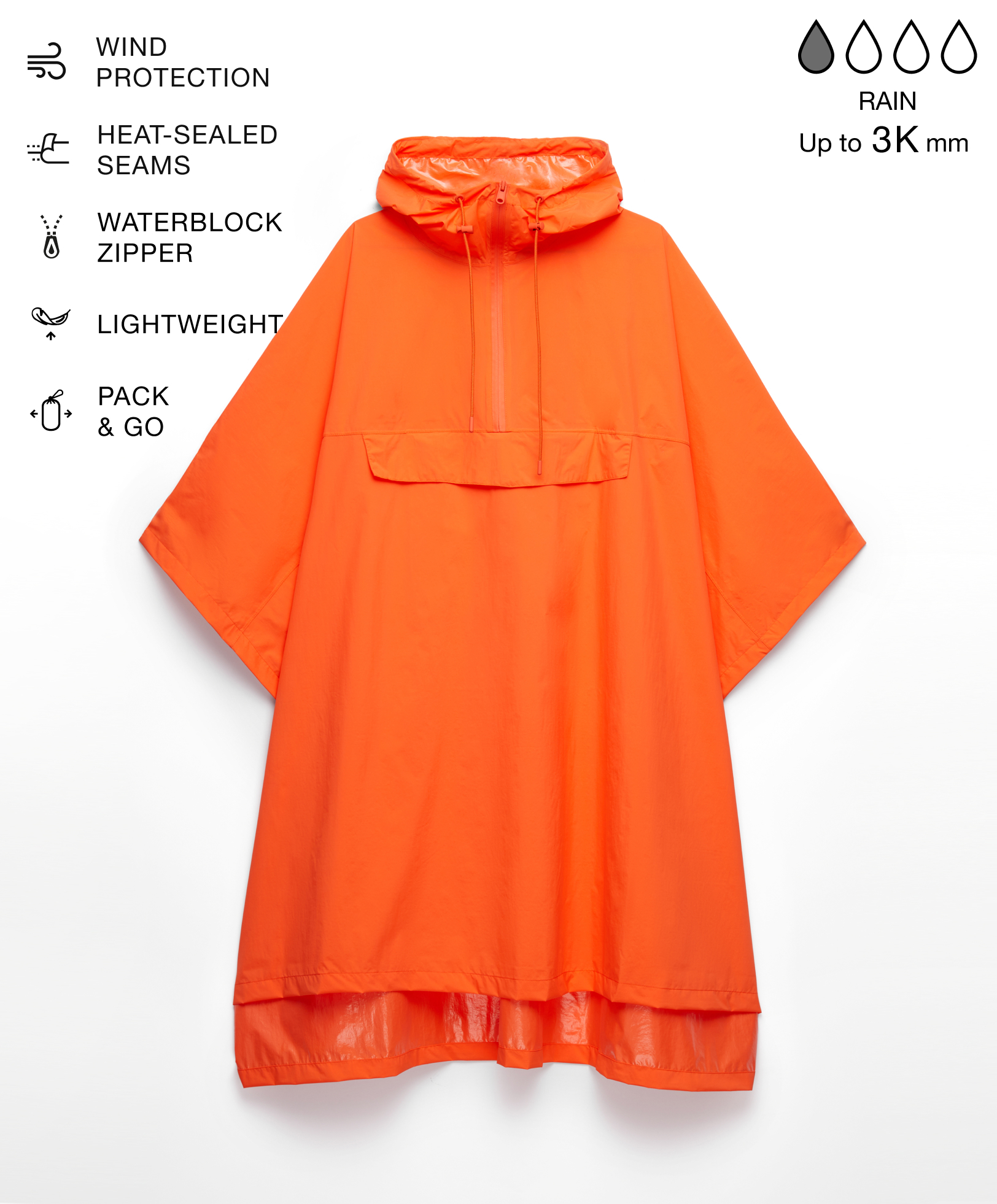 3k water-resistant Pack&Go poncho