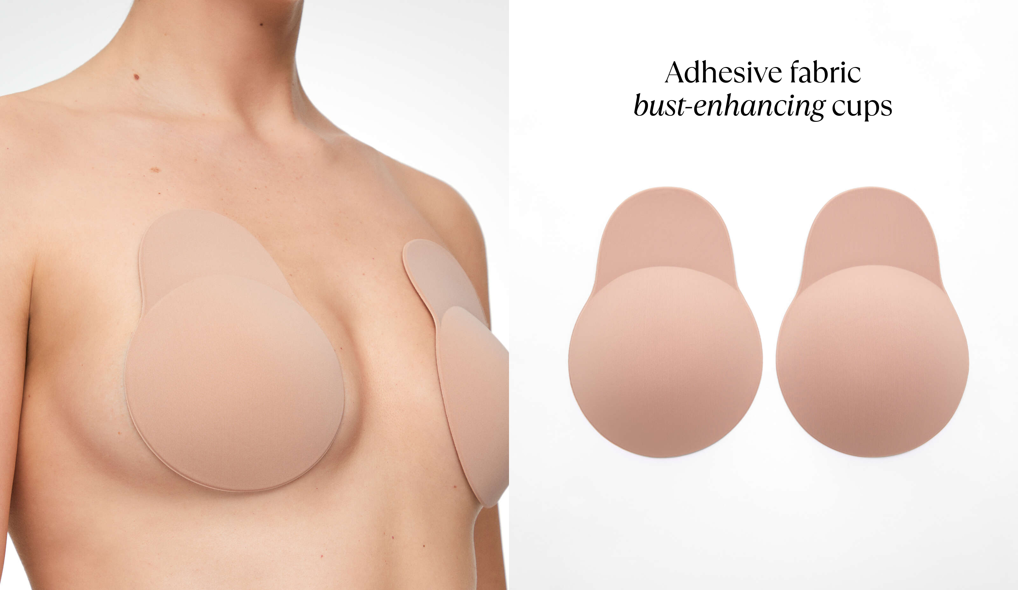 Adhesive fabric bust-enhancing cups