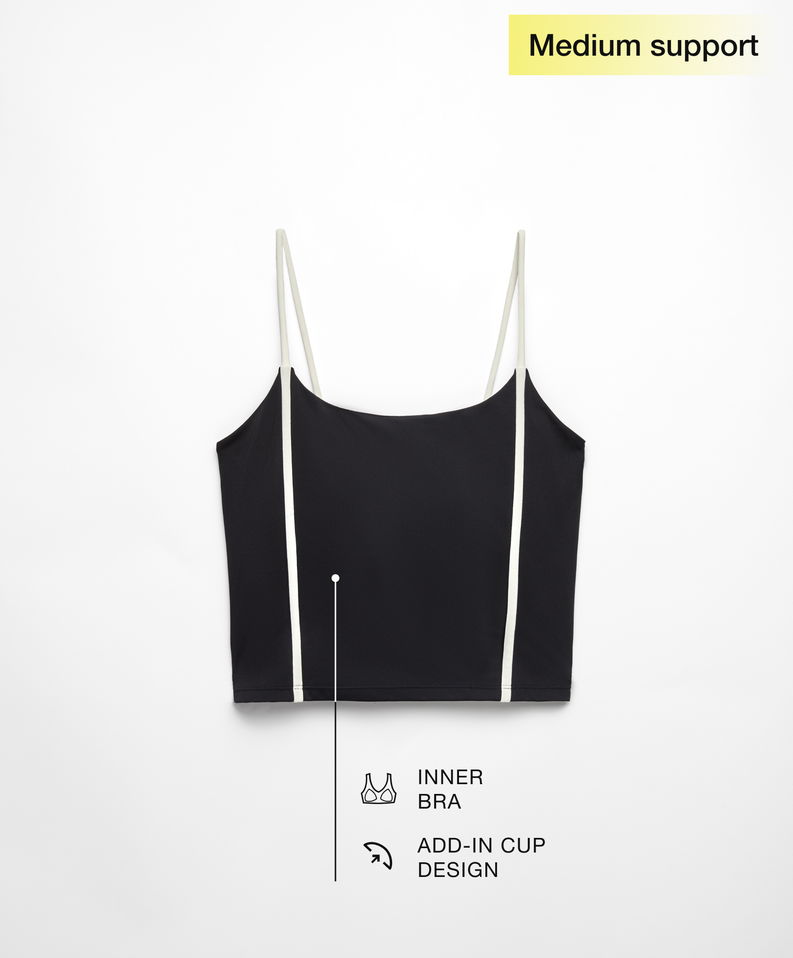 Comfortlux top met schouderbandjes en piping