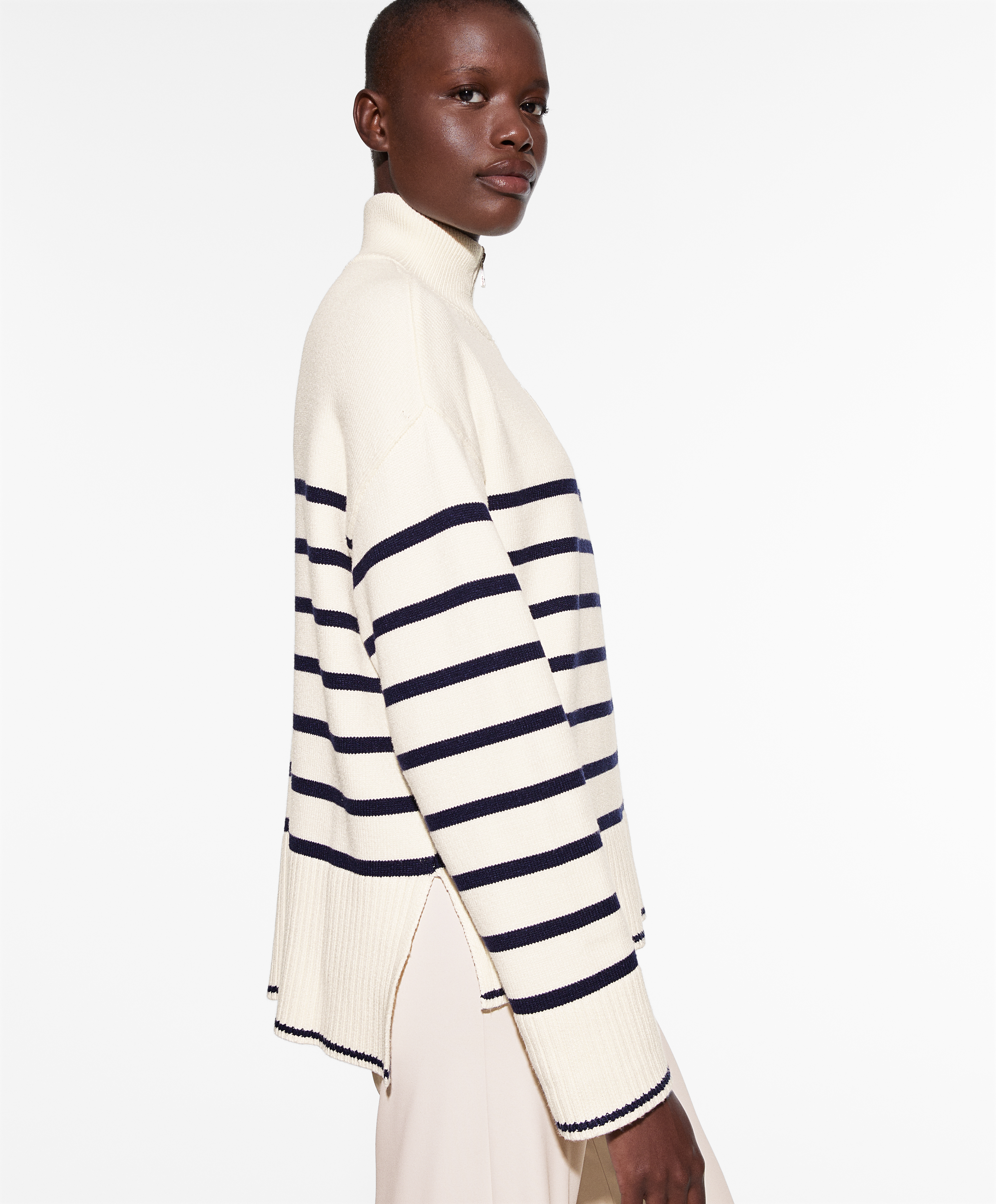 Striped knit jumper with high neck | OYSHO Costa Rica