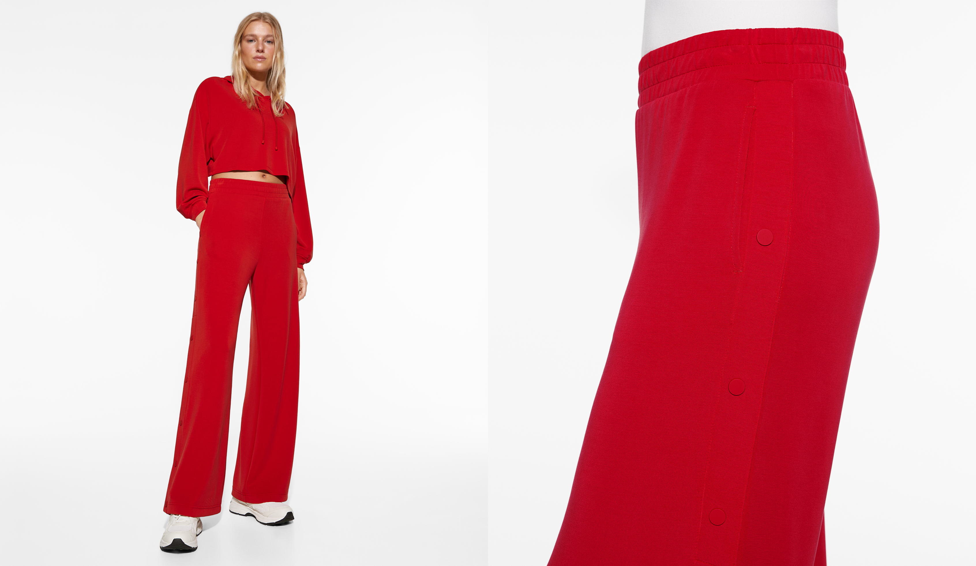 Soft touch modal wide-leg trousers with buttons