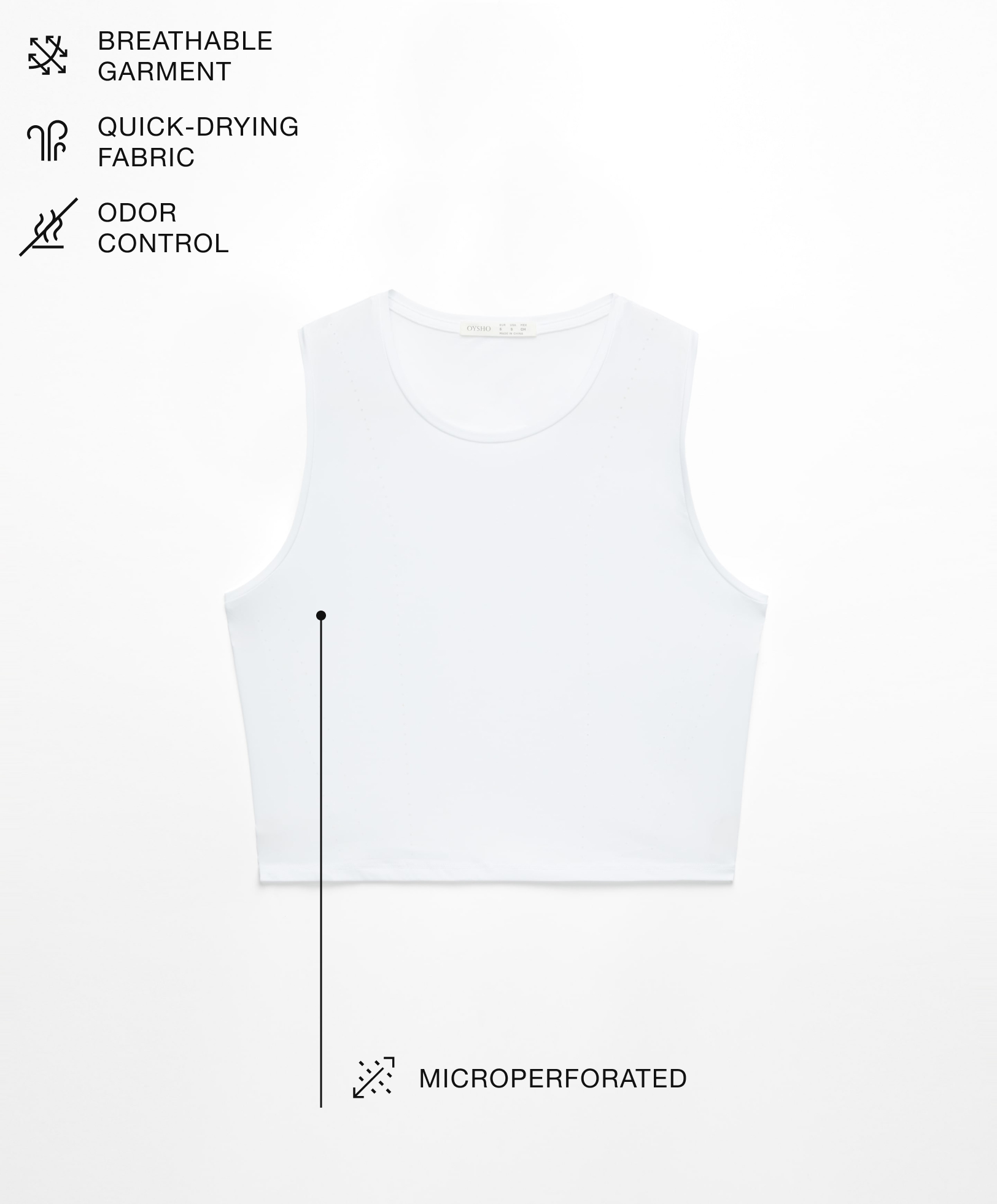 Mouwloos technisch crop T-shirt met microperforaties