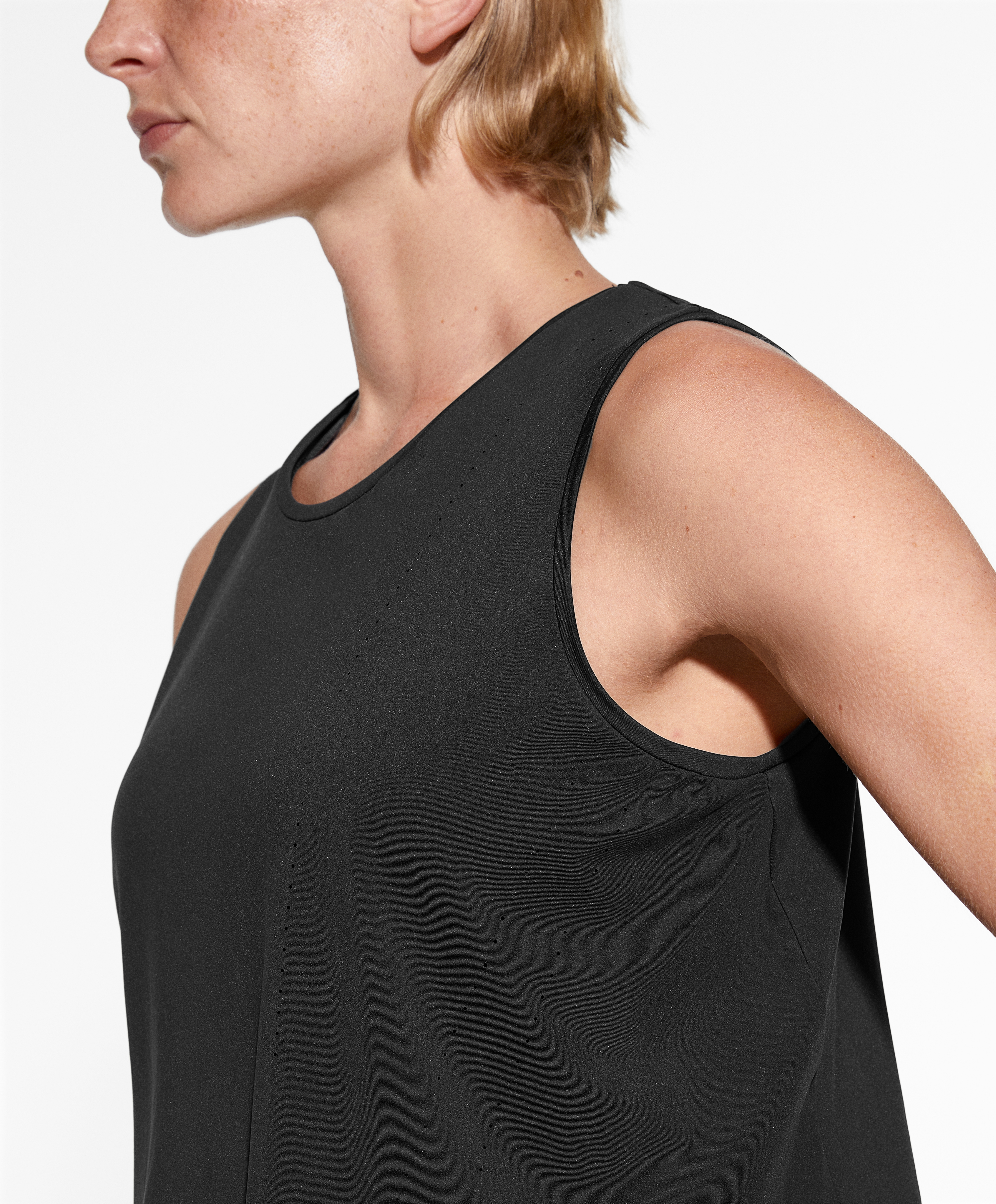 Cropped microperforated technical sleeveless T-shirt