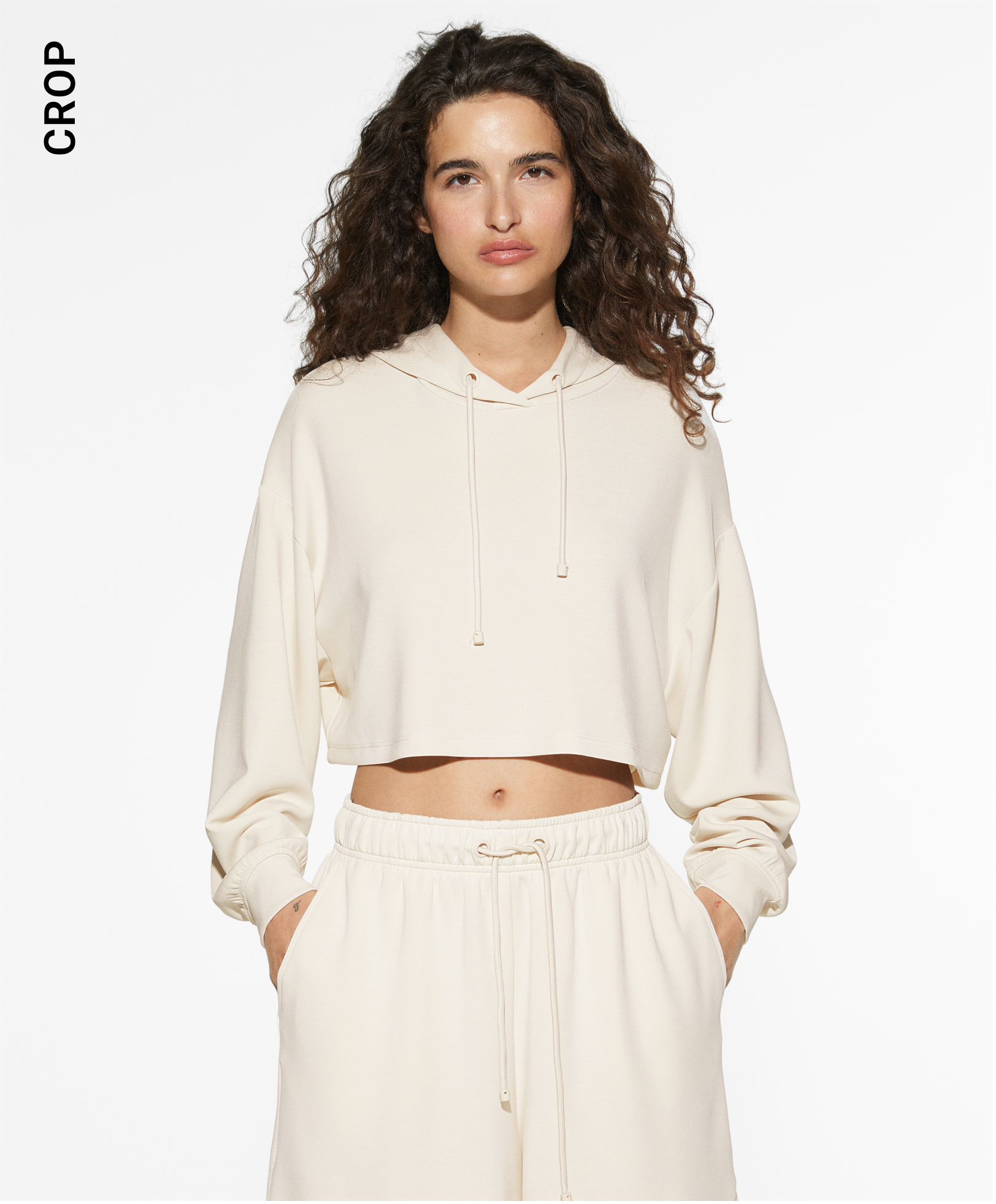 Hooded modal crop sweatshirt
