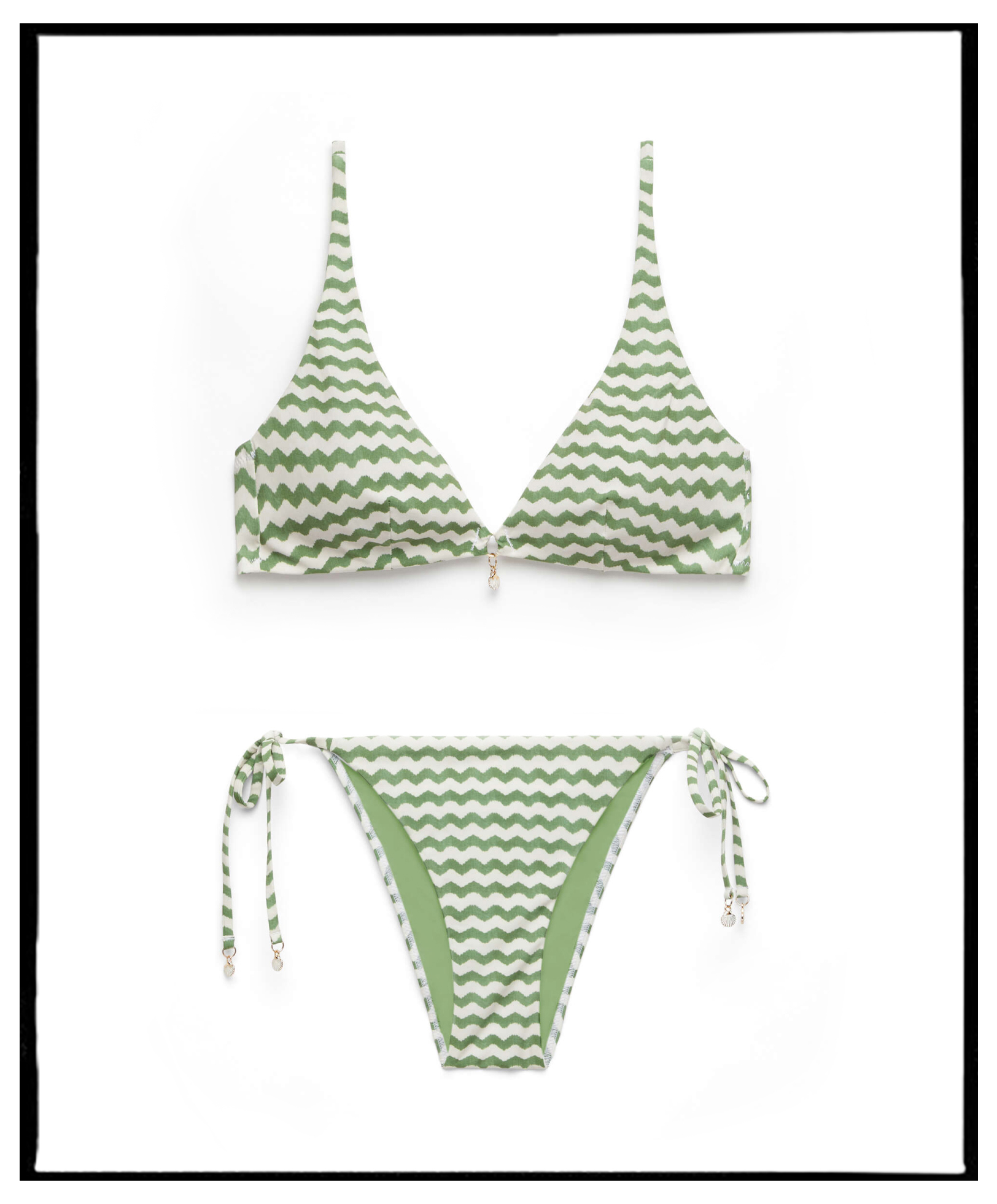 Zigzag halter bikini top and medium-coverage briefs with ties