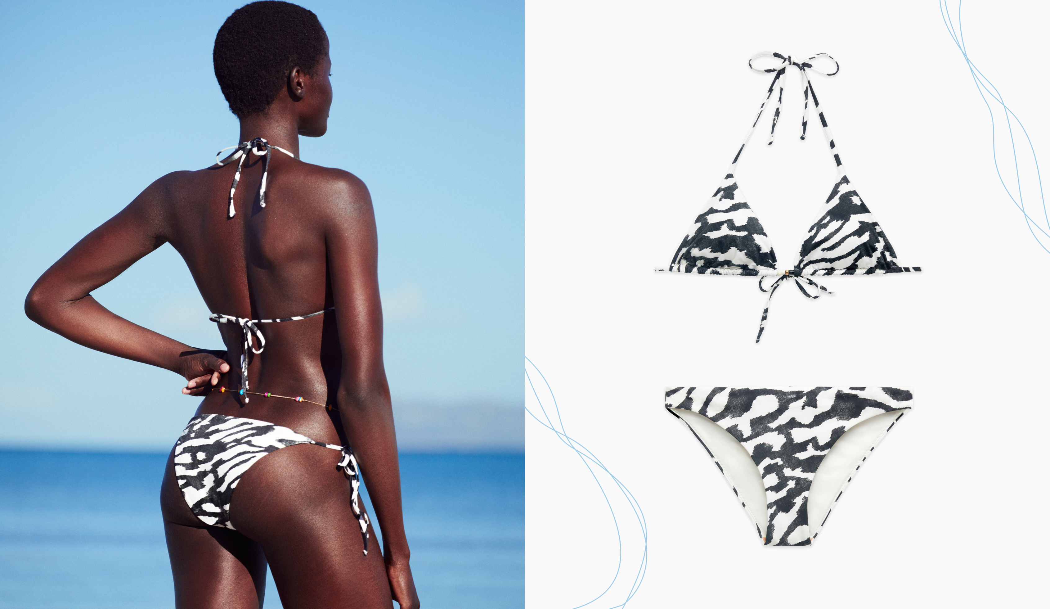Zebra print triangle bikini top and medium-coverage briefs