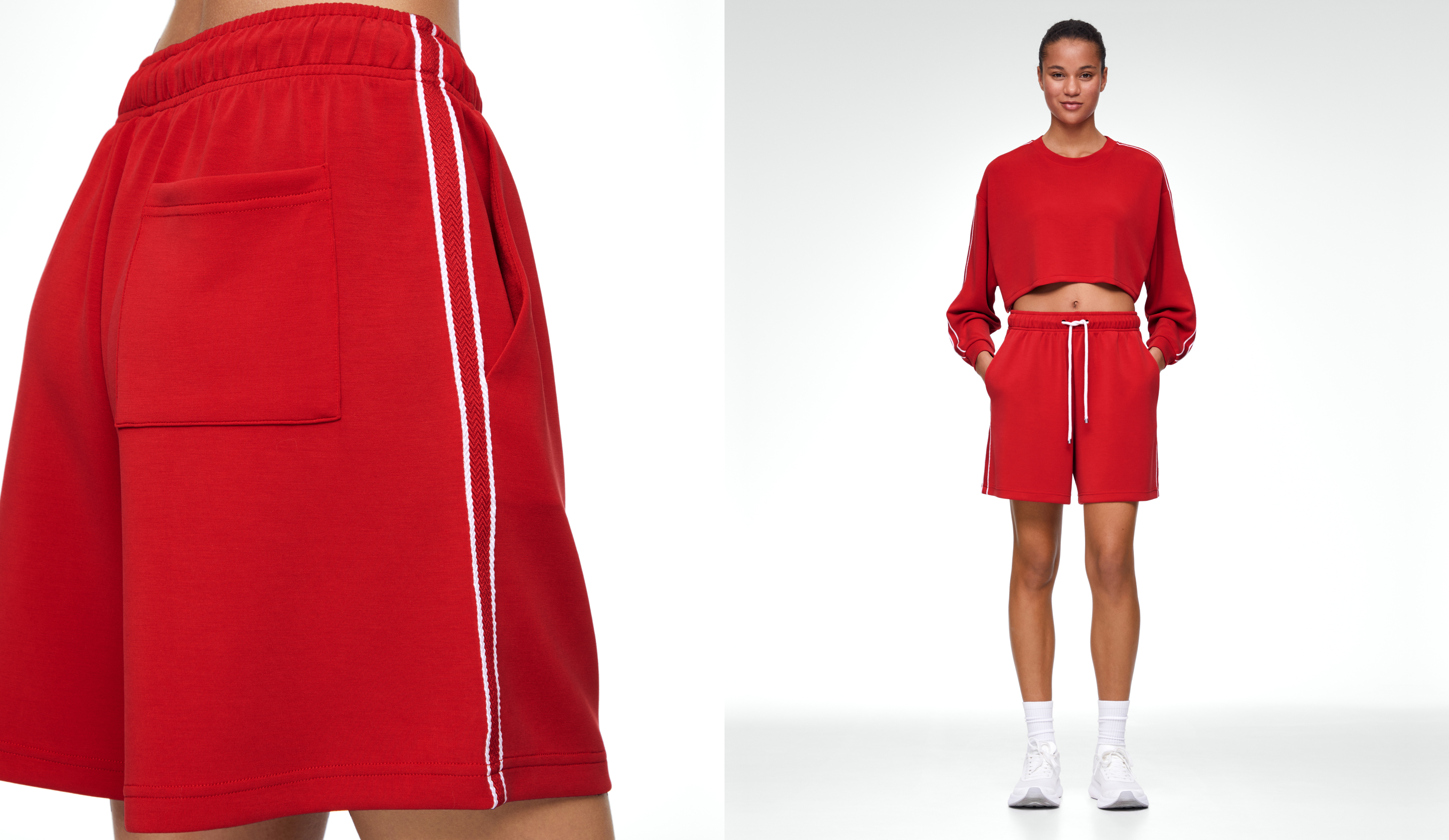 Red modal short total look