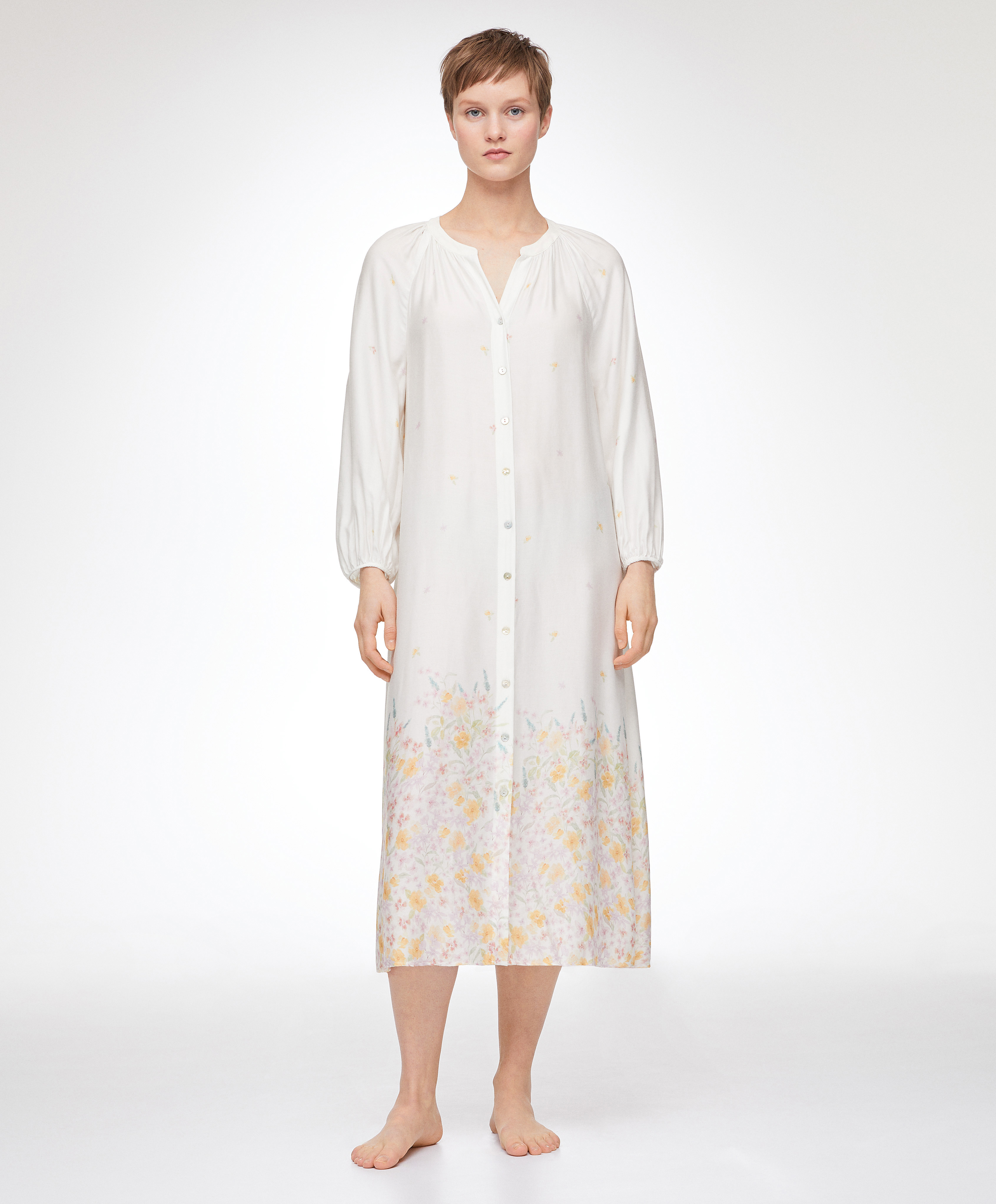 Floral print long-sleeved nightdress