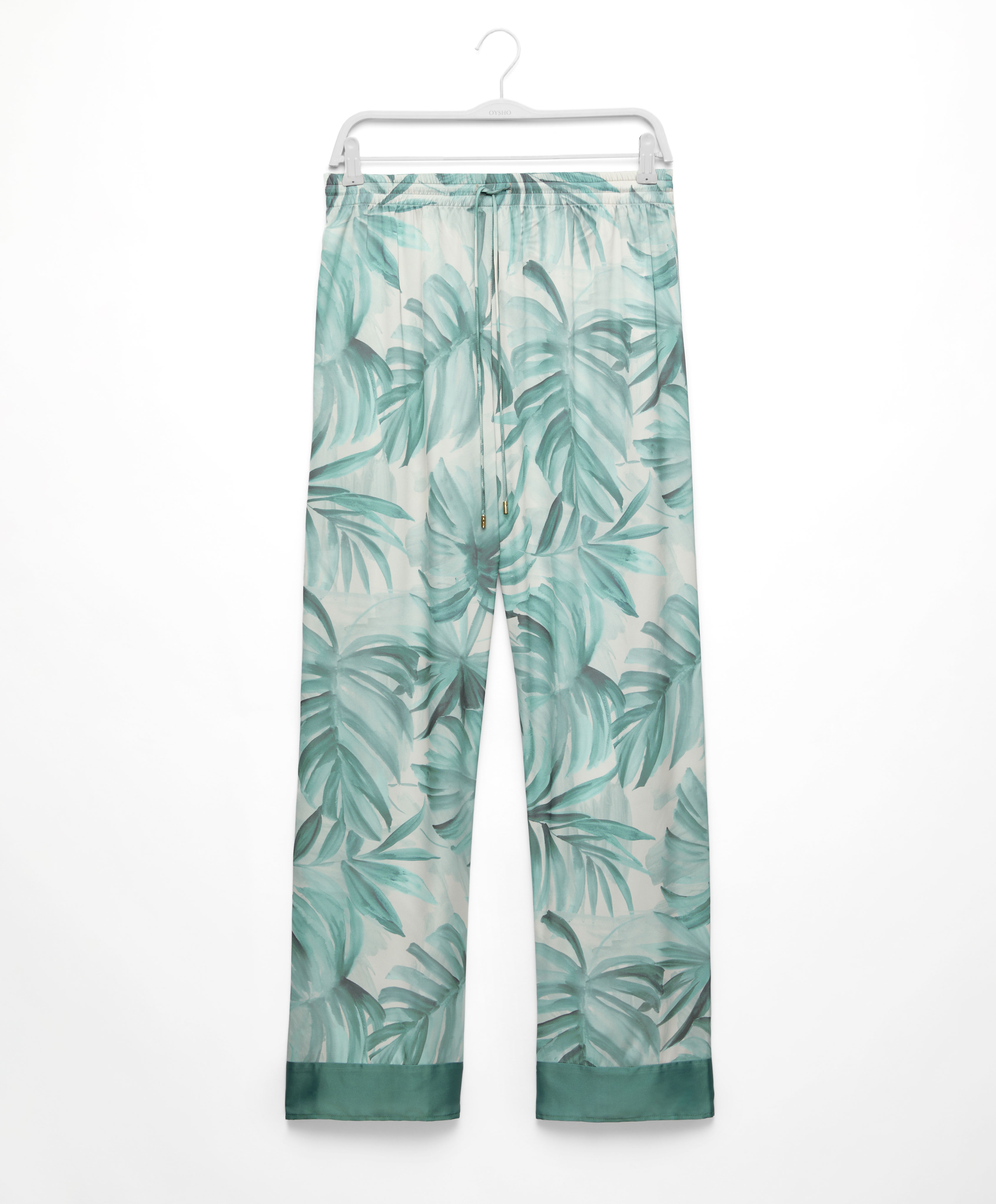 Tropical leaf satin trousers