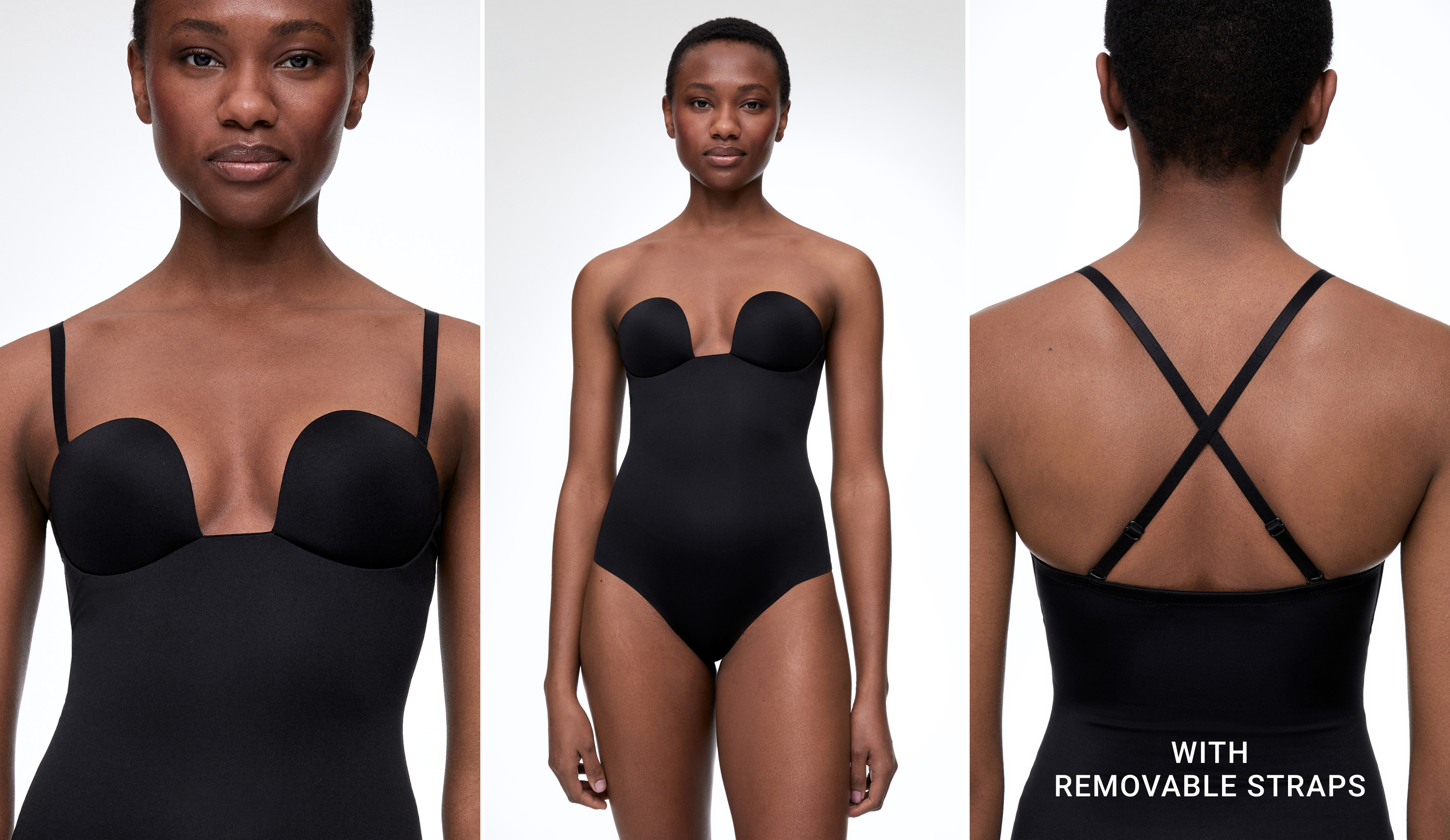 Polyamide shapewear body with removable straps
