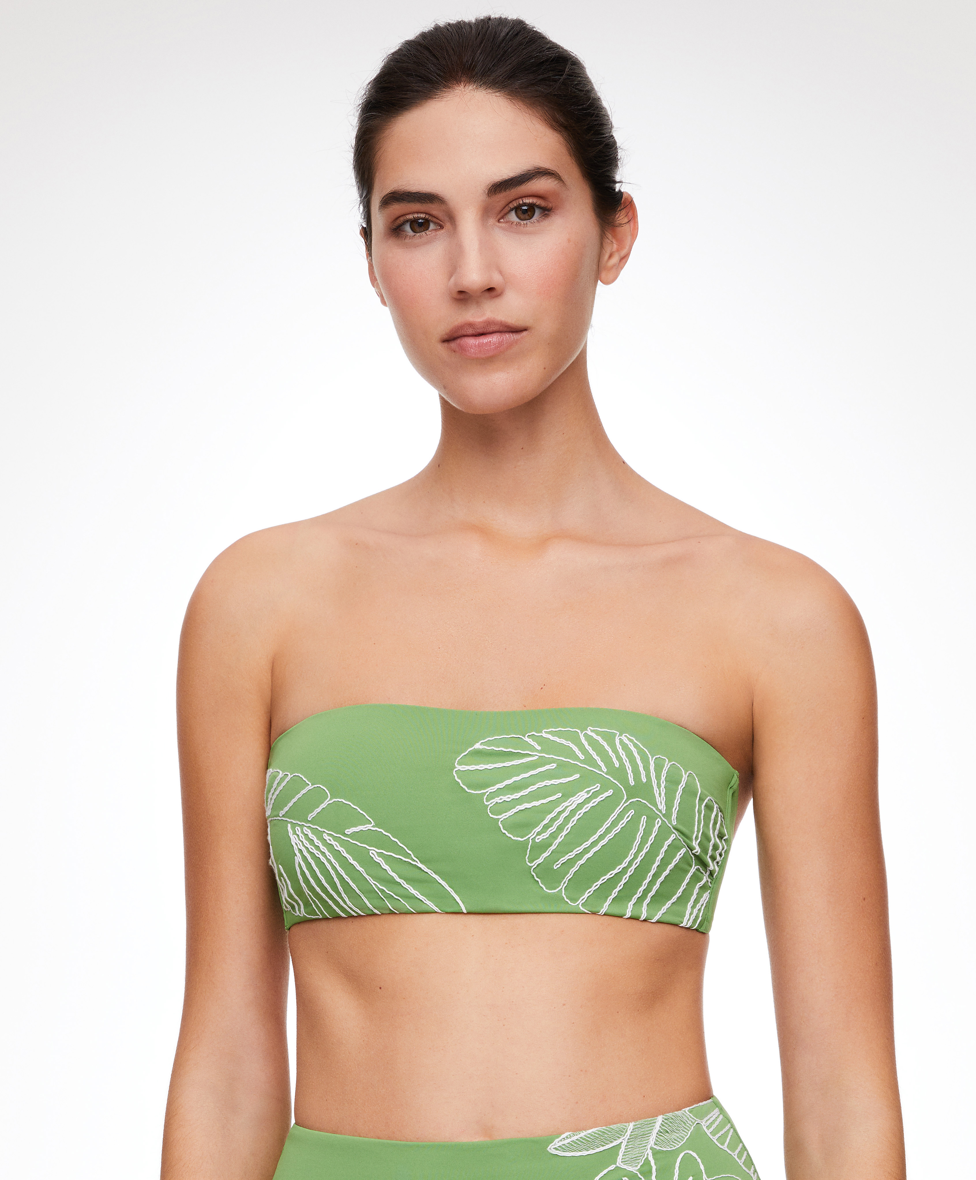 Embroidered bandeau bikini top