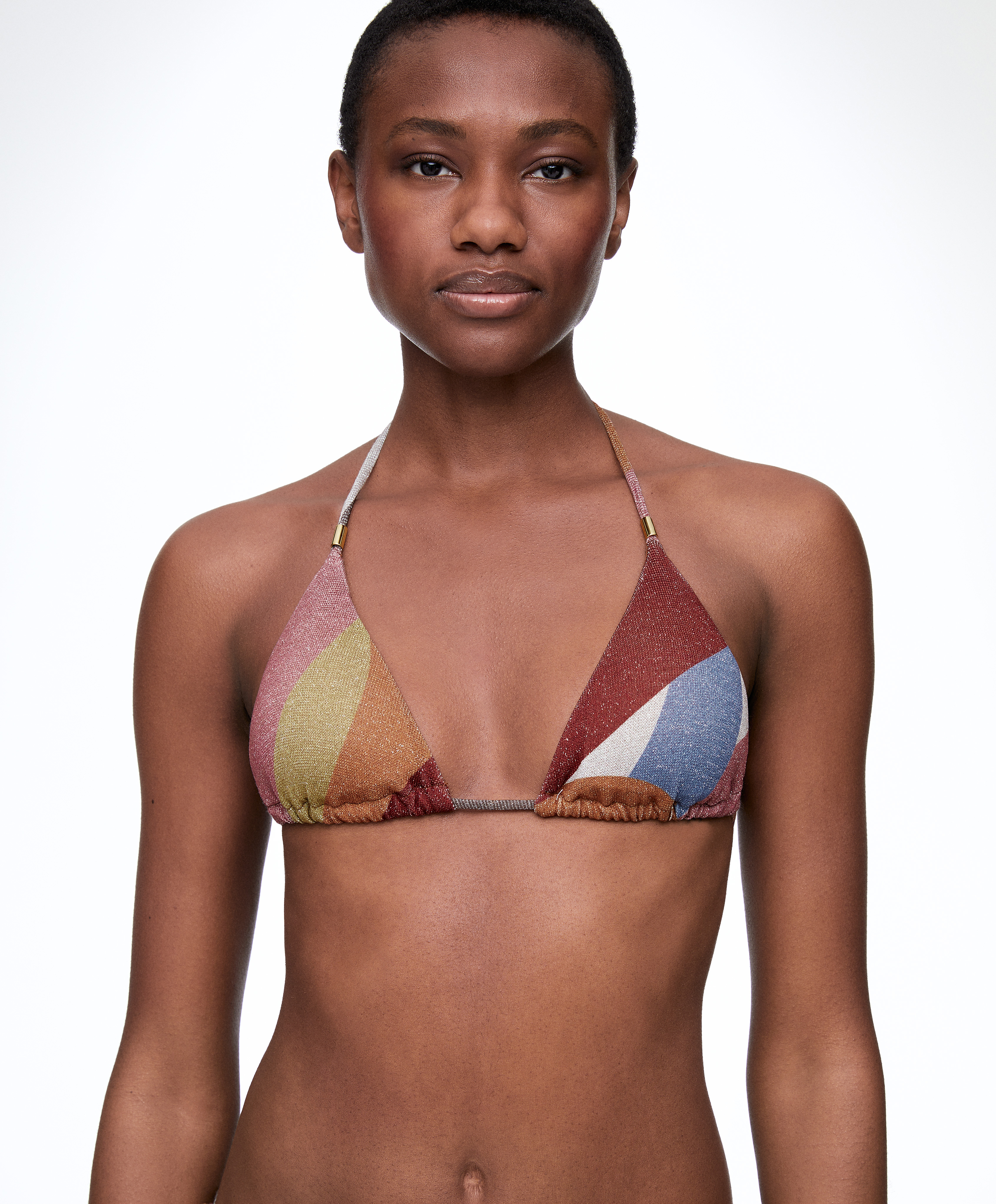 Sparkly jacquard triangle bikini top