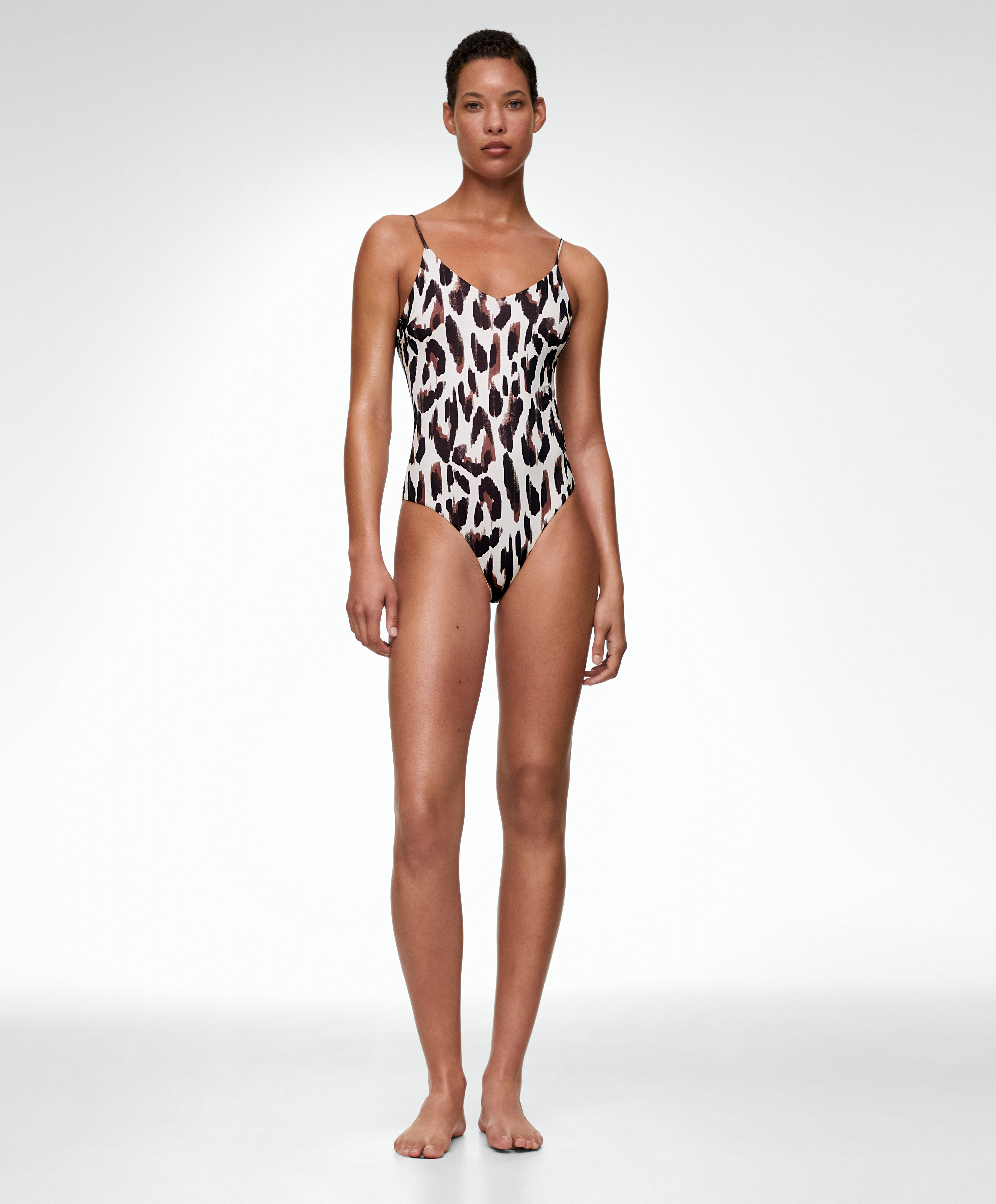 Leopard print V-neck swimsuit