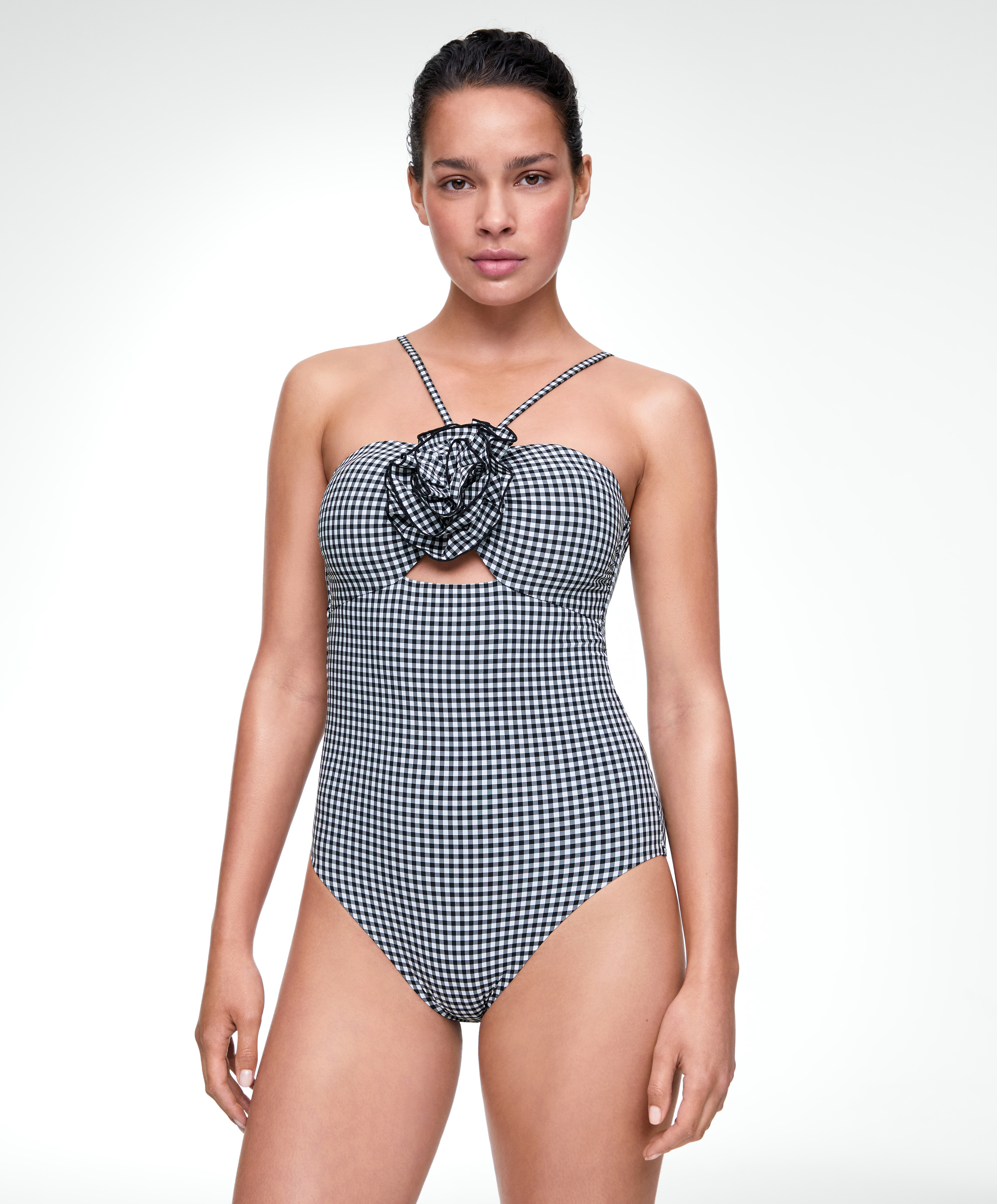 Gingham cut-out swimsuit