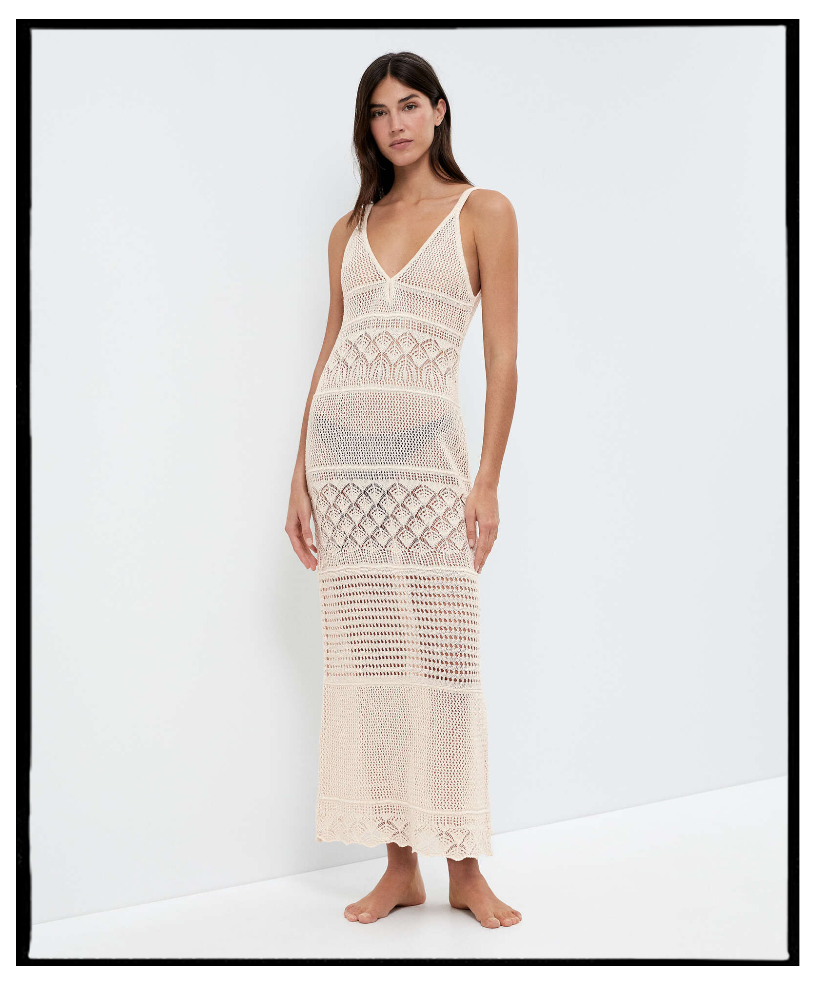 Textured crochet long dress