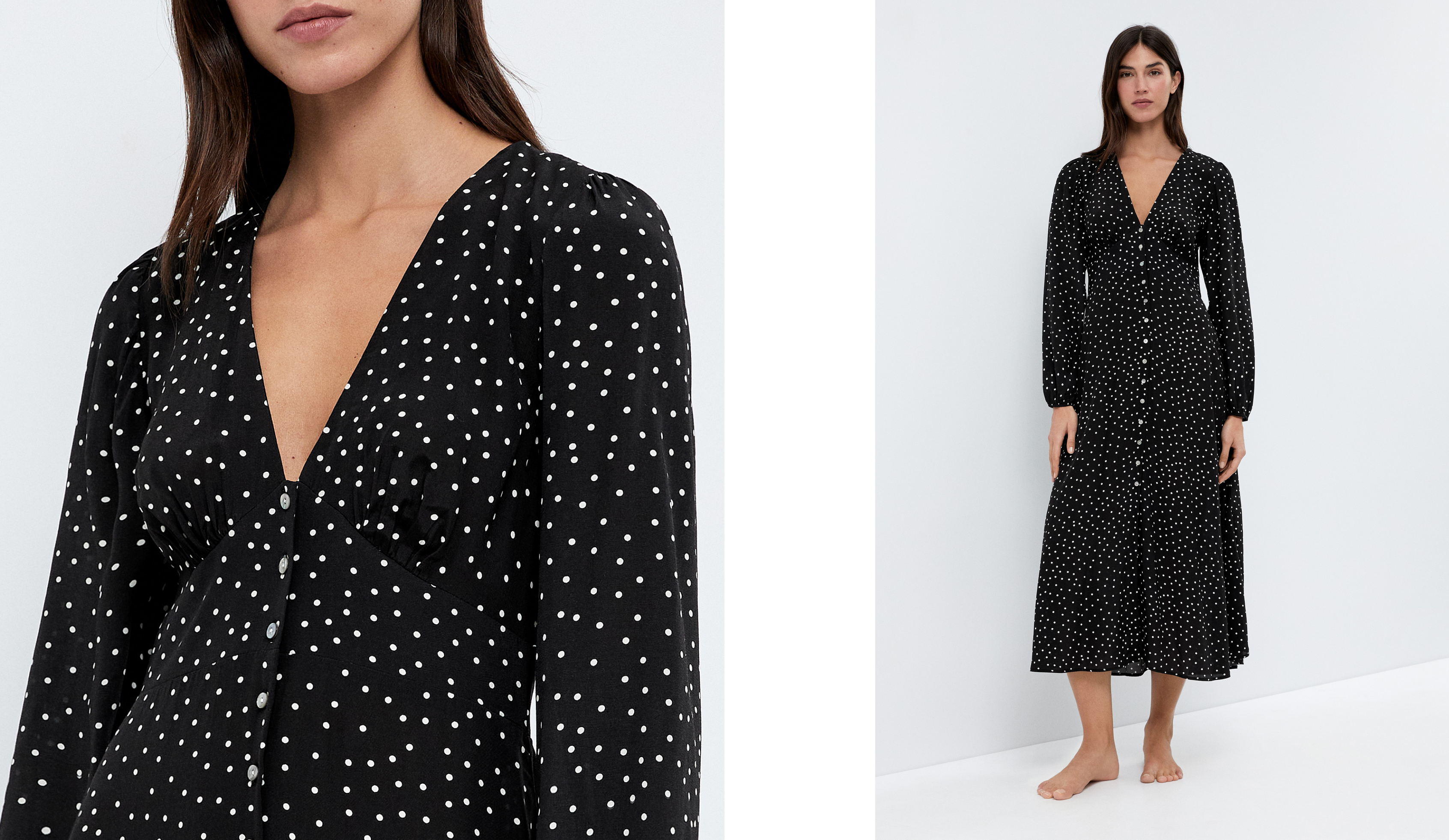 Dotted long-sleeved long dress
