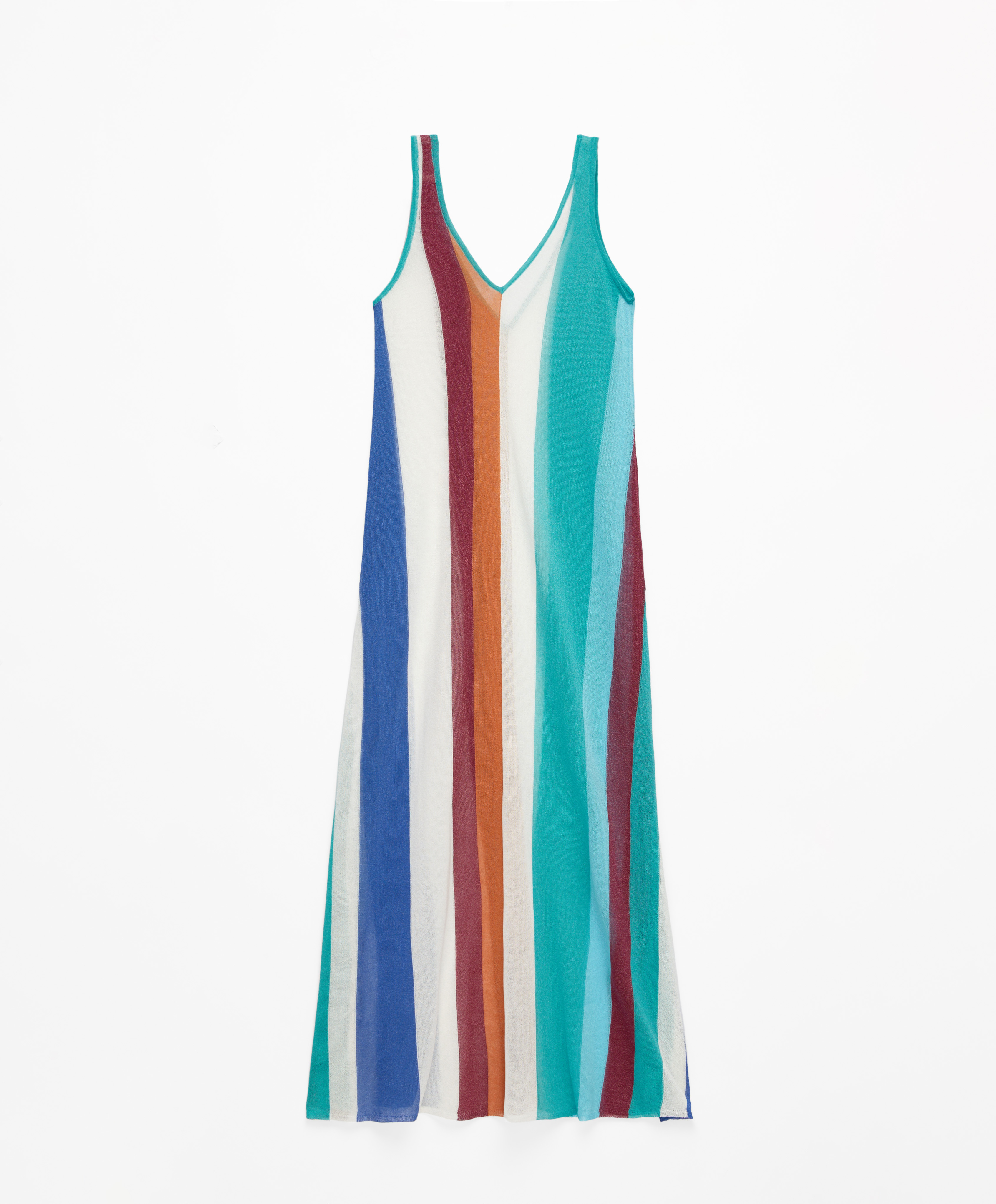 Gebreide lange jurk met verticale strepen