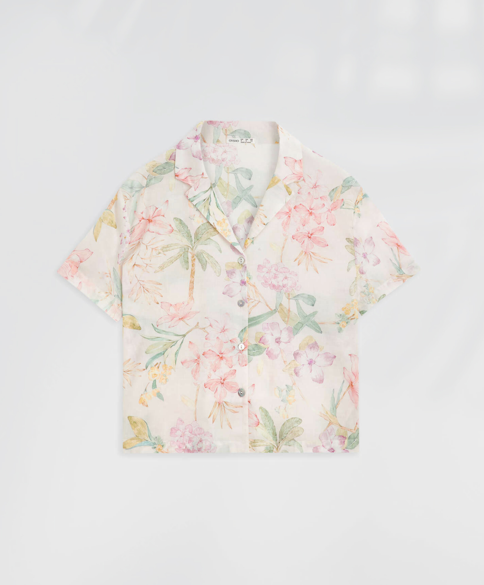 Camicia del pigiama a manica corta in 100% cotone e stampa di fiori