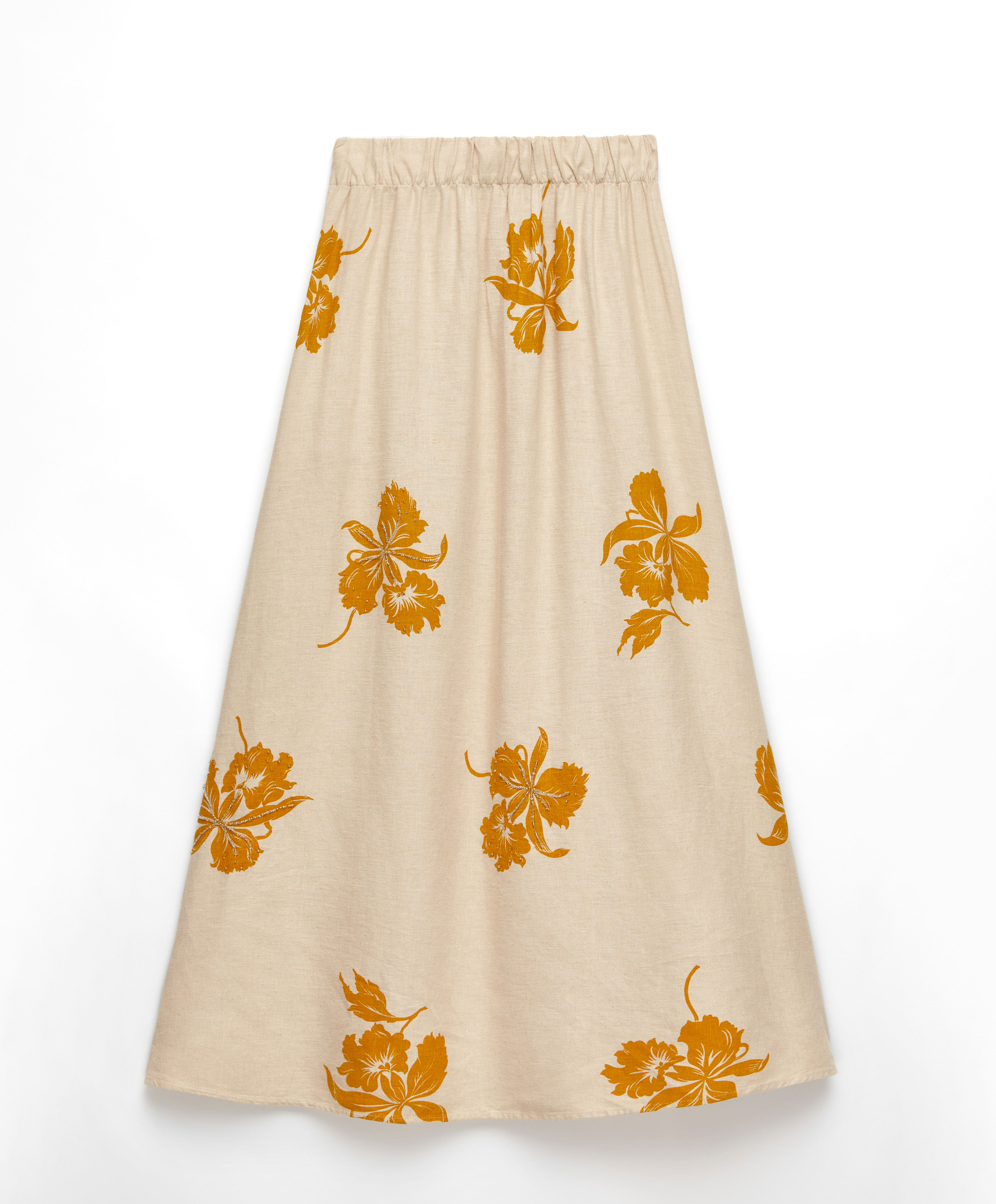 Bead embroidery long linen skirt