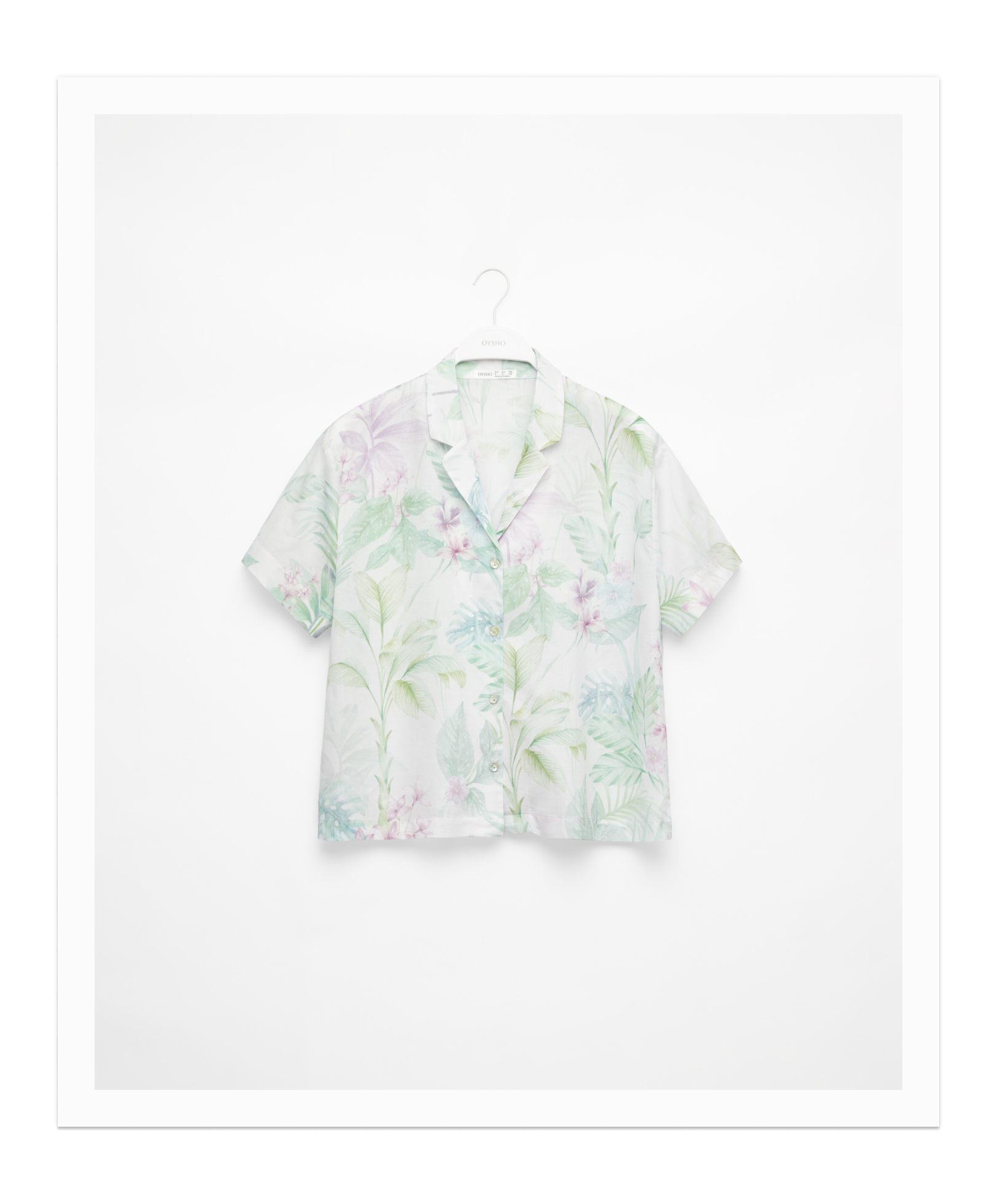 Tropical print short-sleeved 100% cotton shirt