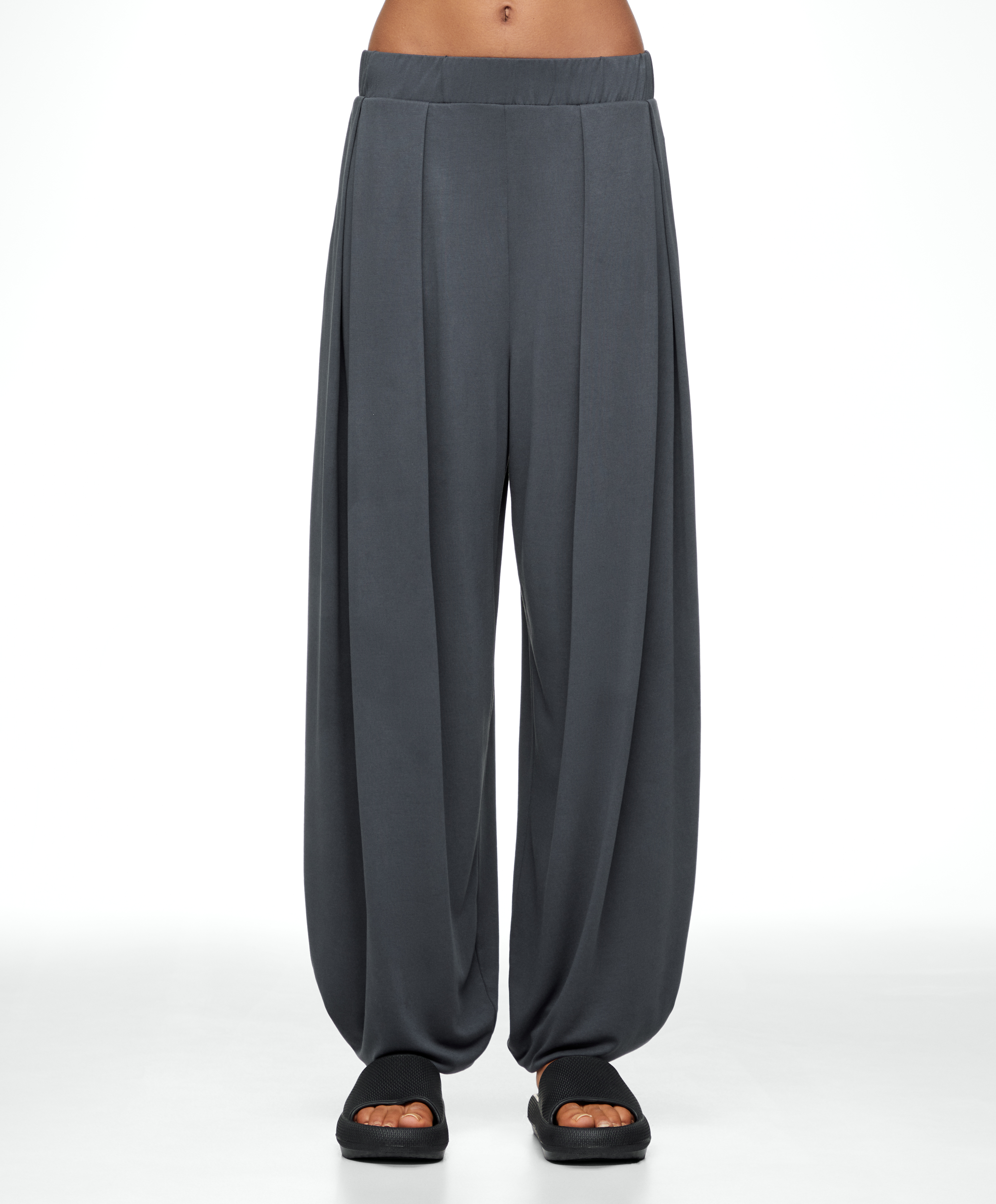 Wide-leg draped modal trousers