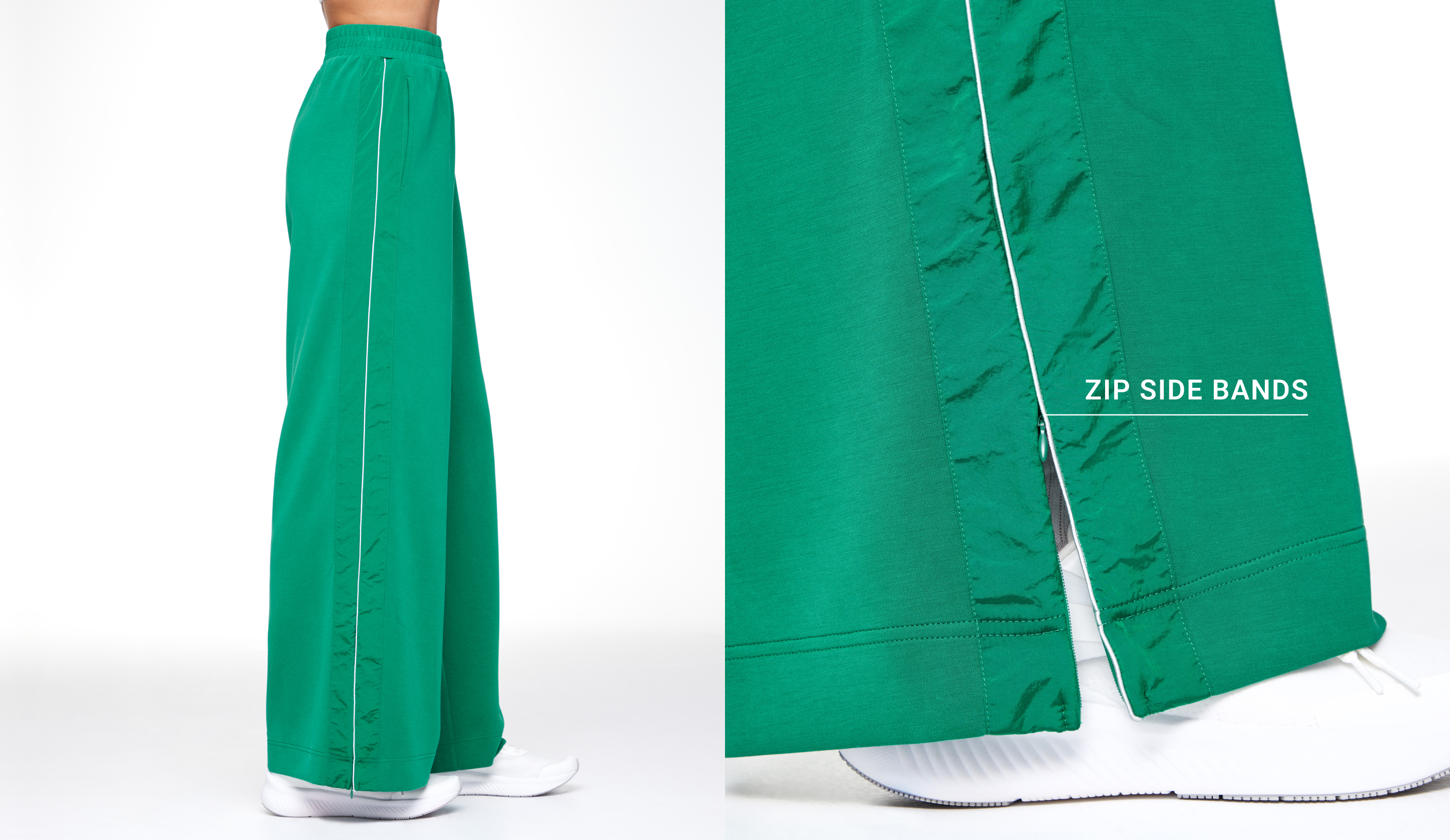 Pantalon large en modal à zips et bande latérale