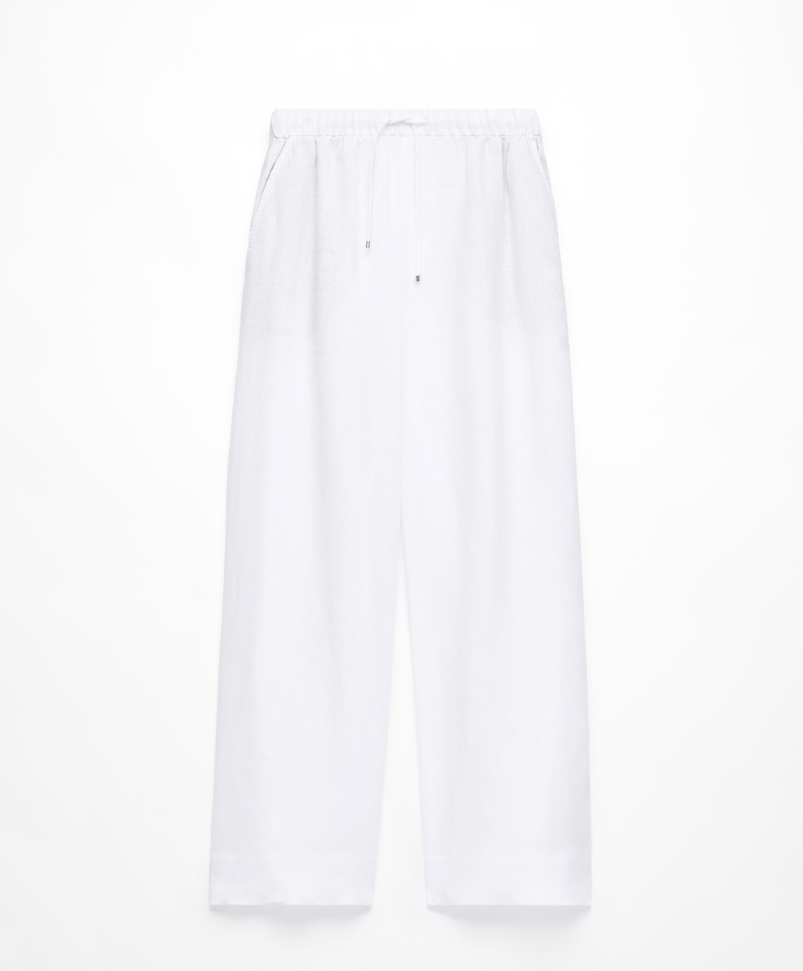 100% linen wide straight-leg trousers