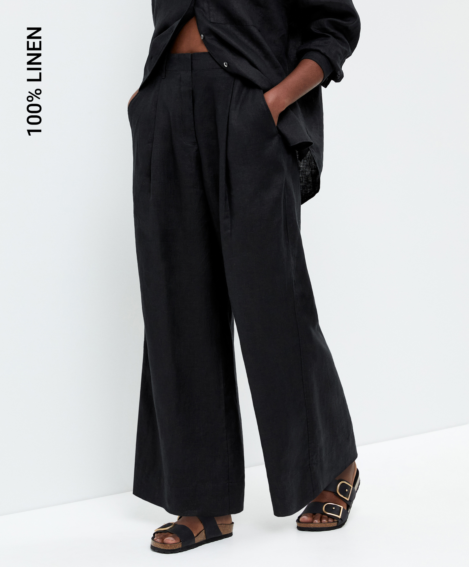 Broek met wide leg 100% linnen