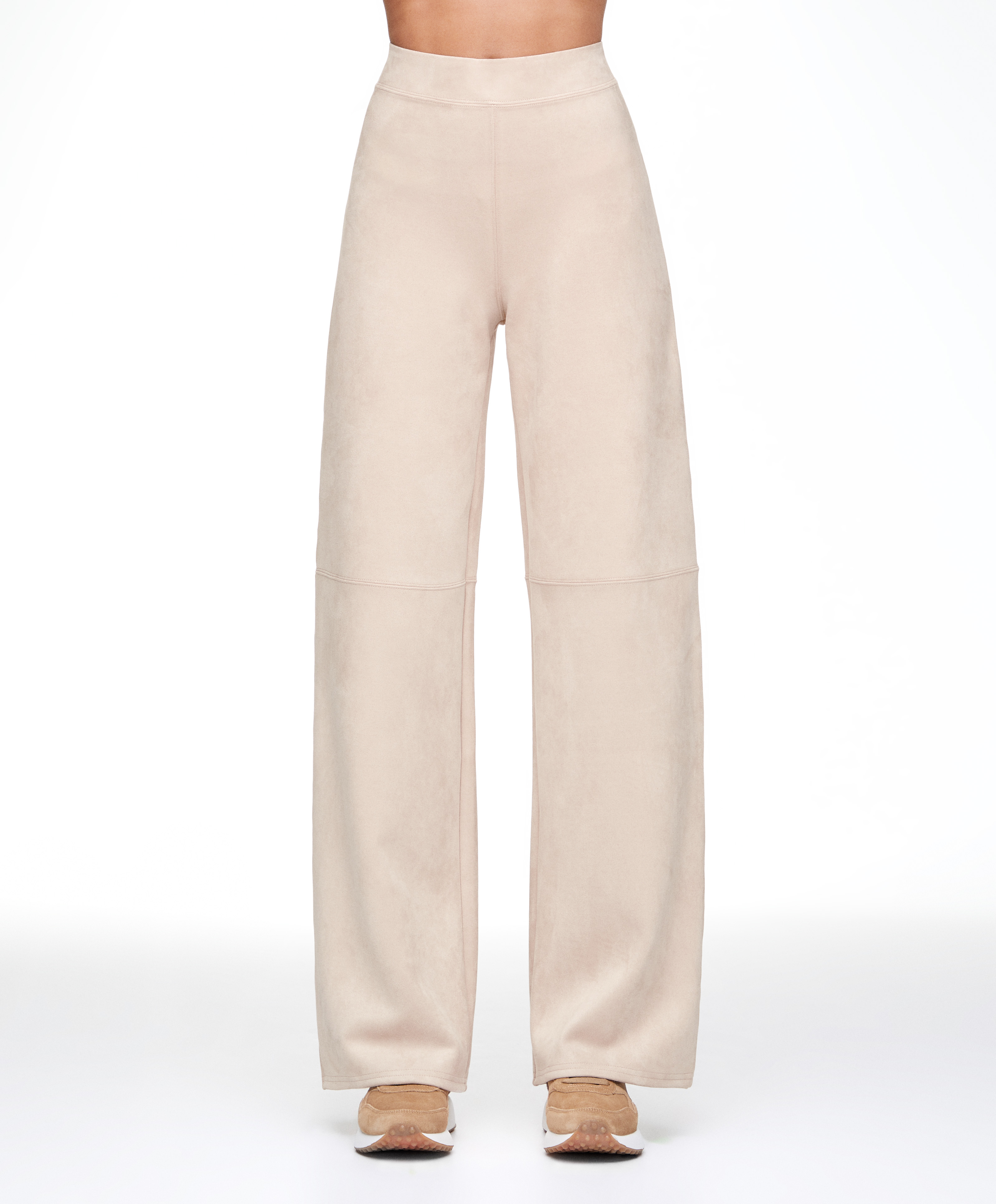 Suede-effect straight-leg trousers